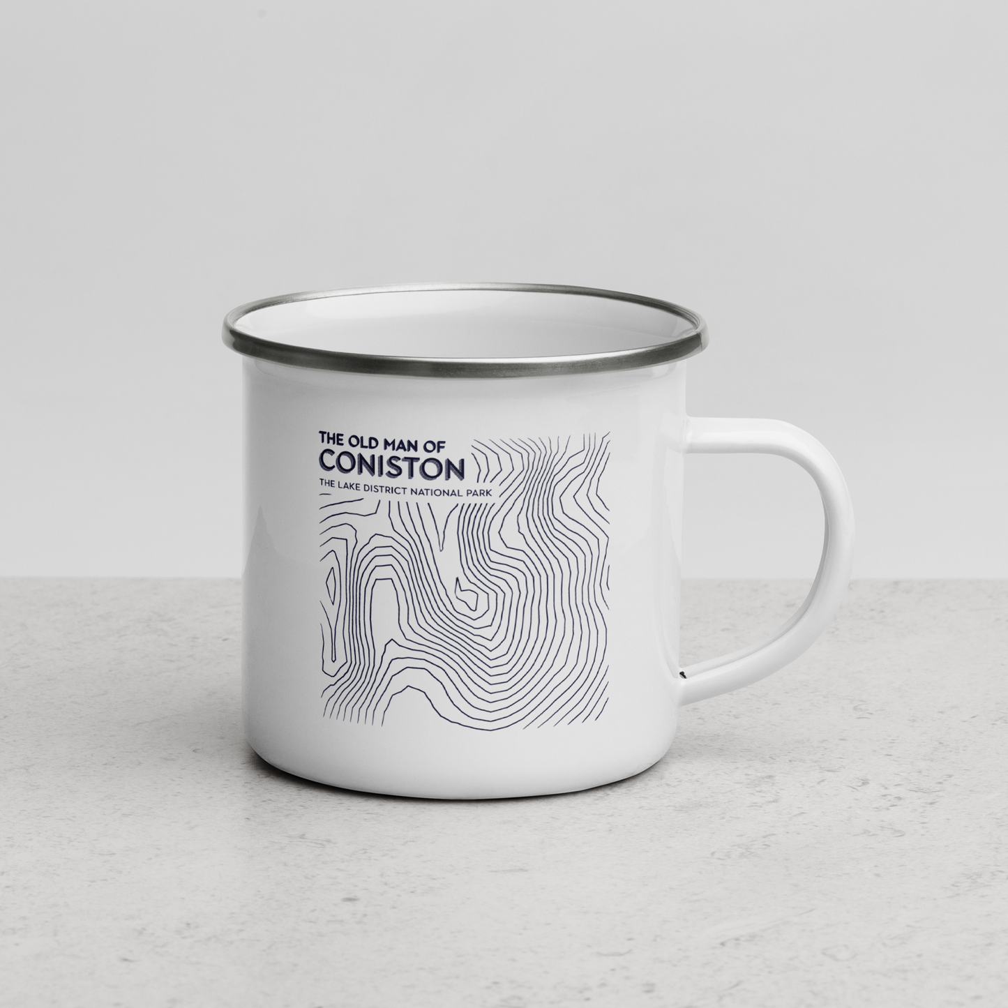 Coniston Old Man Minimalist Enamel Mug - Sleek Lines Outdoor Drinkware - Dark Blue