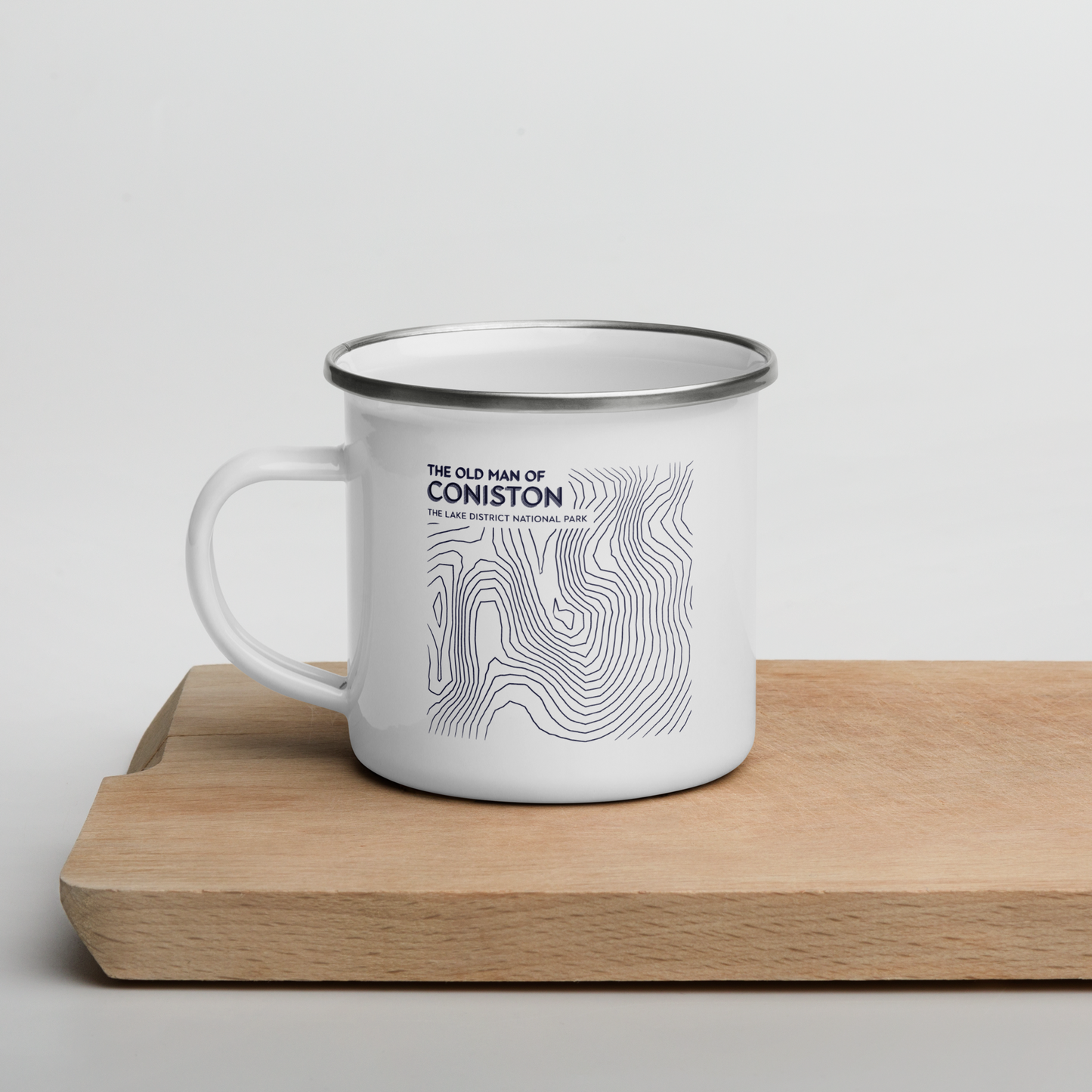 Coniston Old Man Minimalist Enamel Mug - Sleek Lines Outdoor Drinkware - Dark Blue