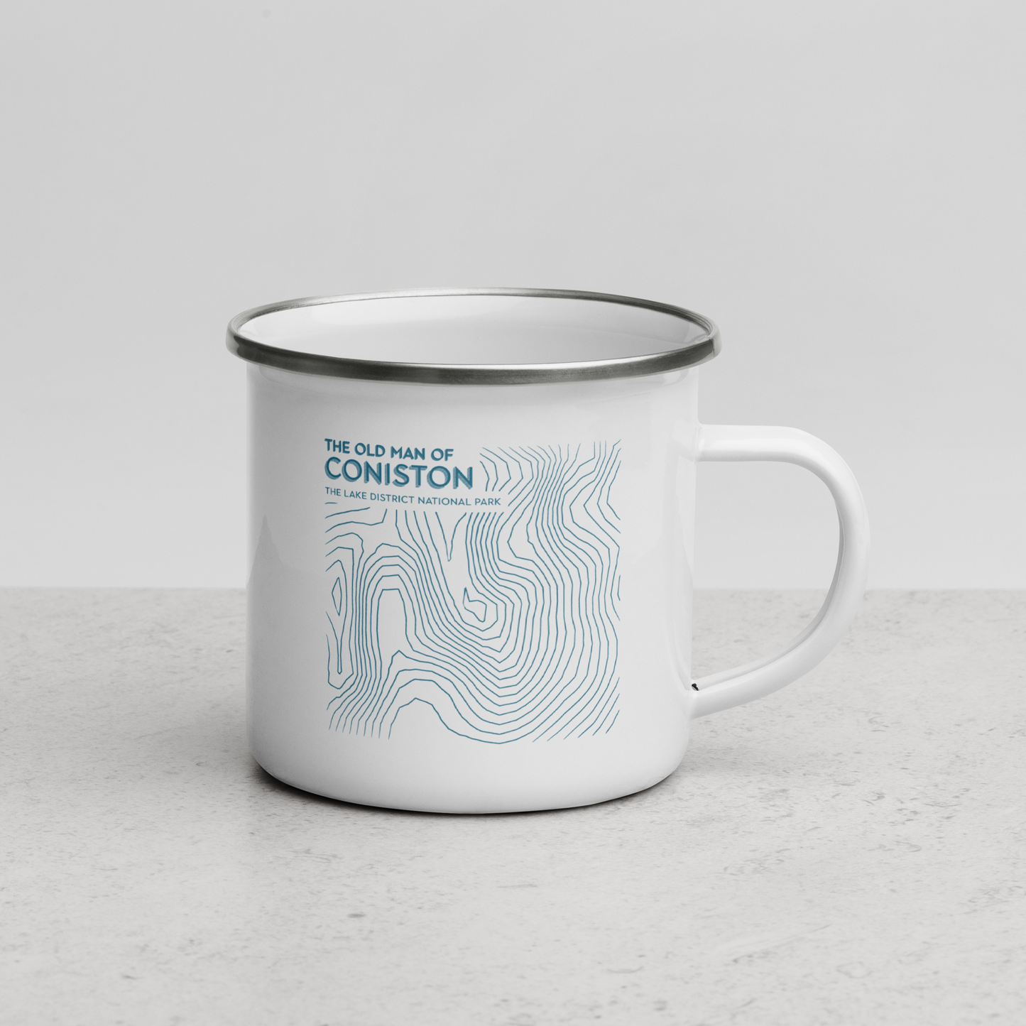 Coniston Old Man Minimalist Enamel Mug - Sleek Lines Outdoor Drinkware - Light Blue