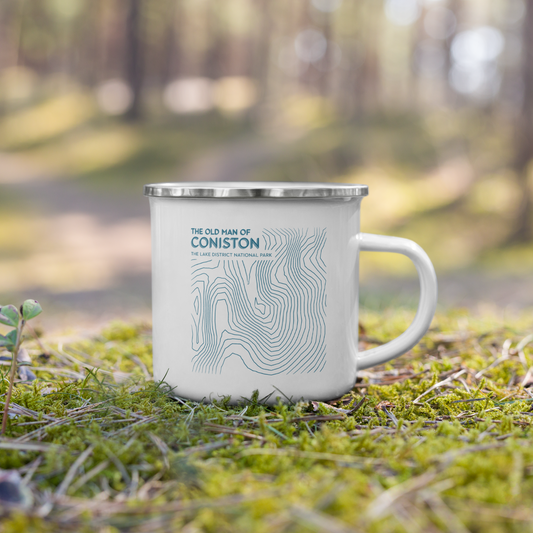 Coniston Old Man Minimalist Enamel Mug - Sleek Lines Outdoor Drinkware - Light Blue