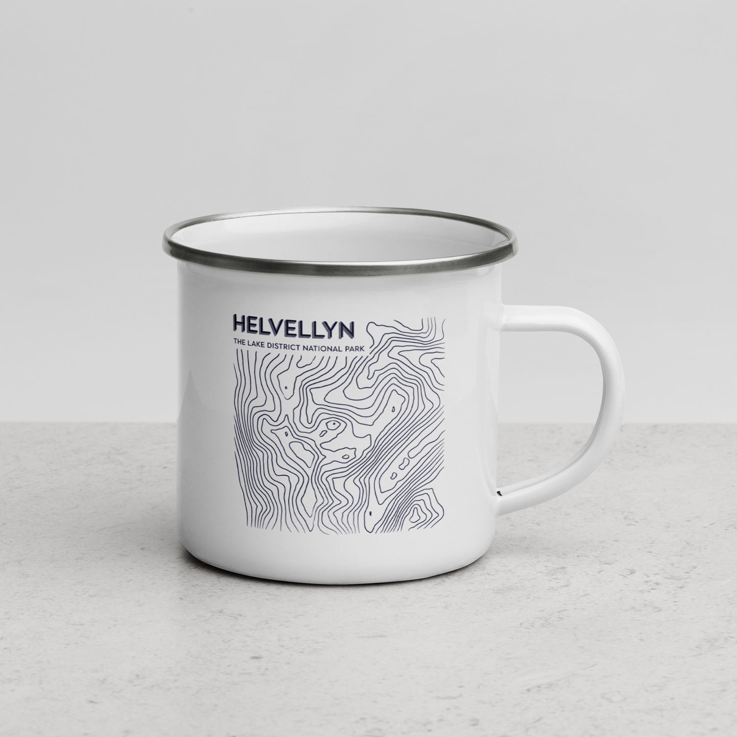 Helvellyn Minimalist Enamel Mug - Sleek Lines Outdoor Drinkware - Dark Blue