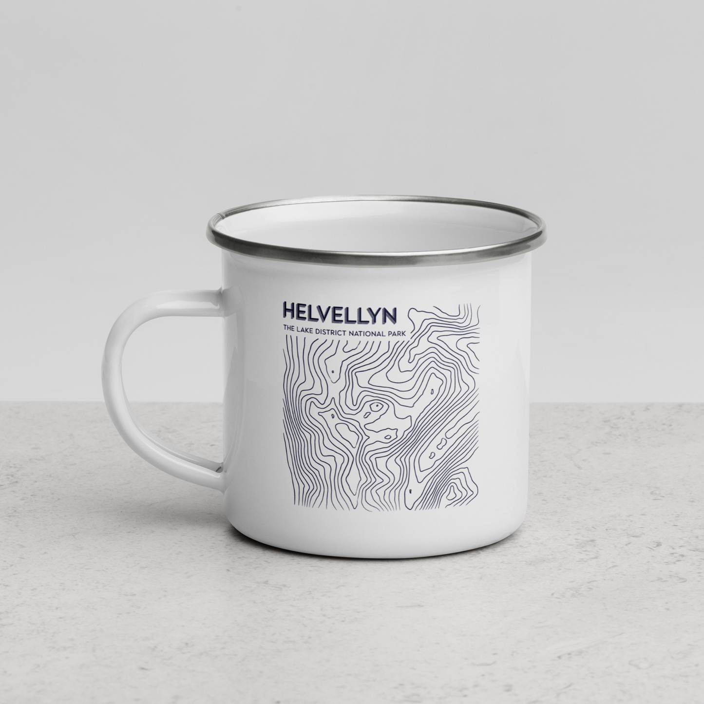 Helvellyn Minimalist Enamel Mug - Sleek Lines Outdoor Drinkware - Dark Blue