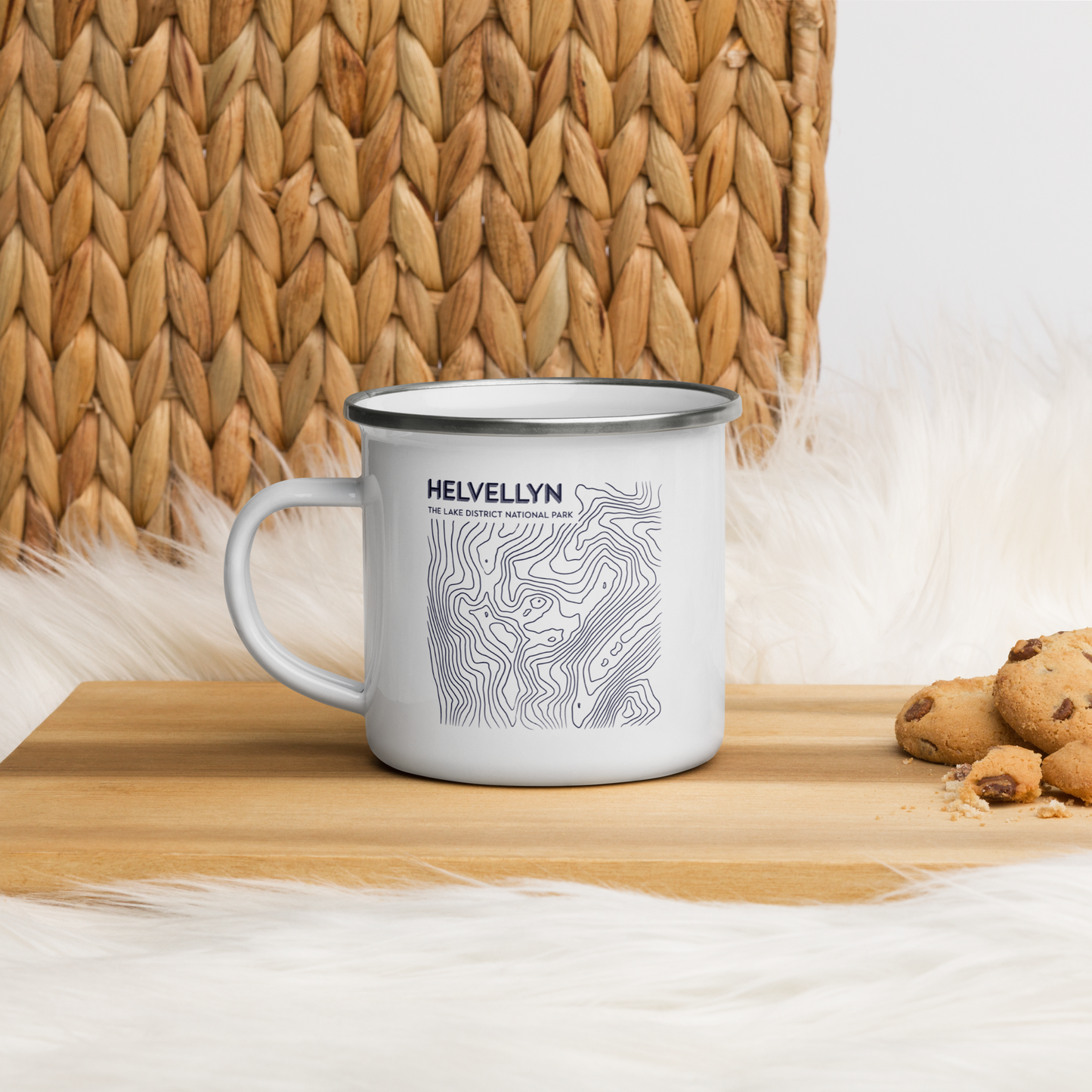 Helvellyn Minimalist Enamel Mug - Sleek Lines Outdoor Drinkware - Dark Blue