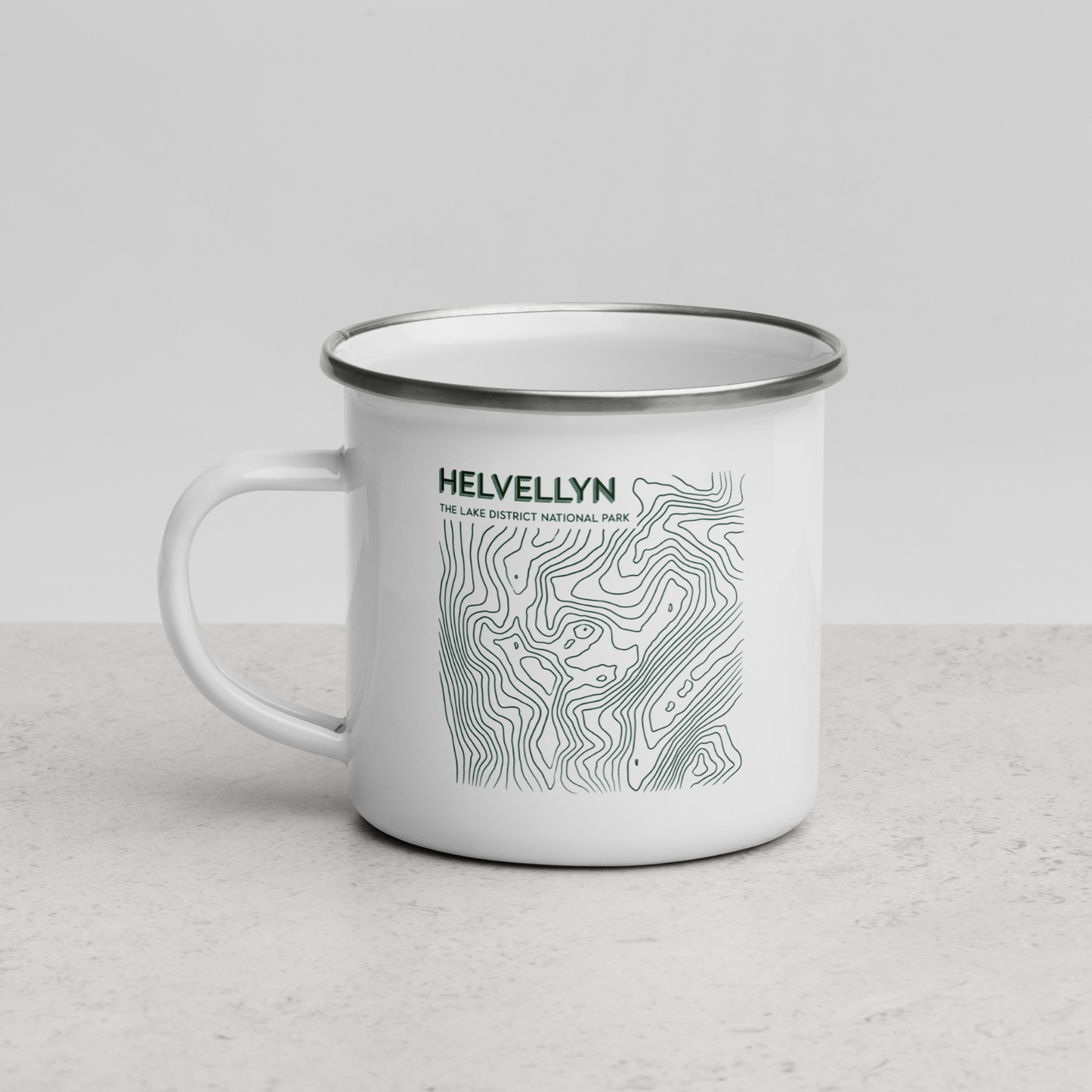 Helvellyn Minimalist Enamel Mug - Sleek Lines Outdoor Drinkware - Green