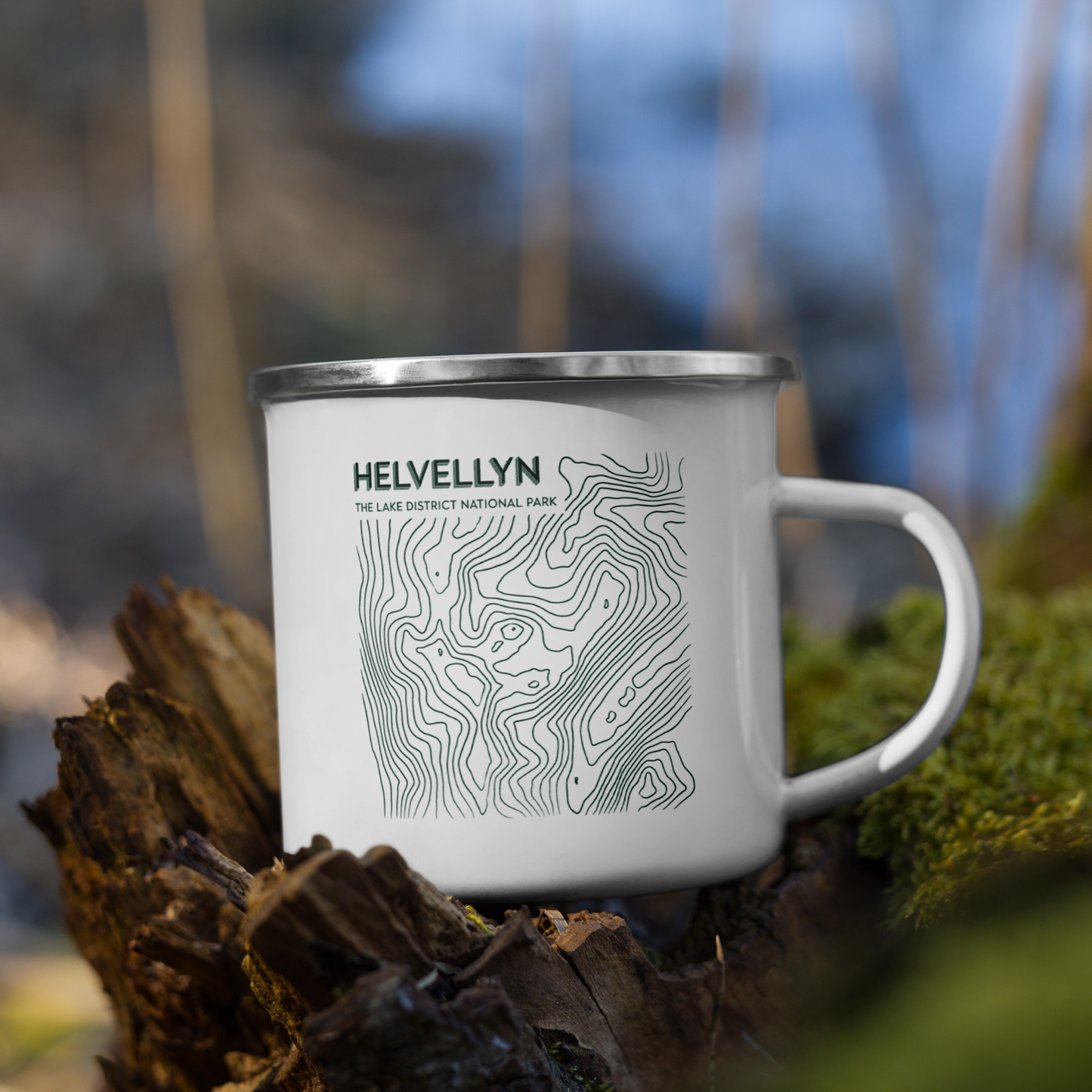 Helvellyn Minimalist Enamel Mug - Sleek Lines Outdoor Drinkware - Green