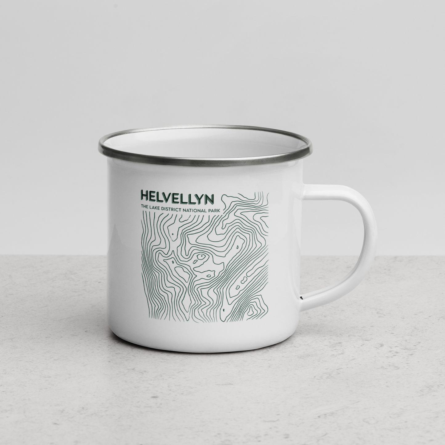 Helvellyn Minimalist Enamel Mug - Sleek Lines Outdoor Drinkware - Green