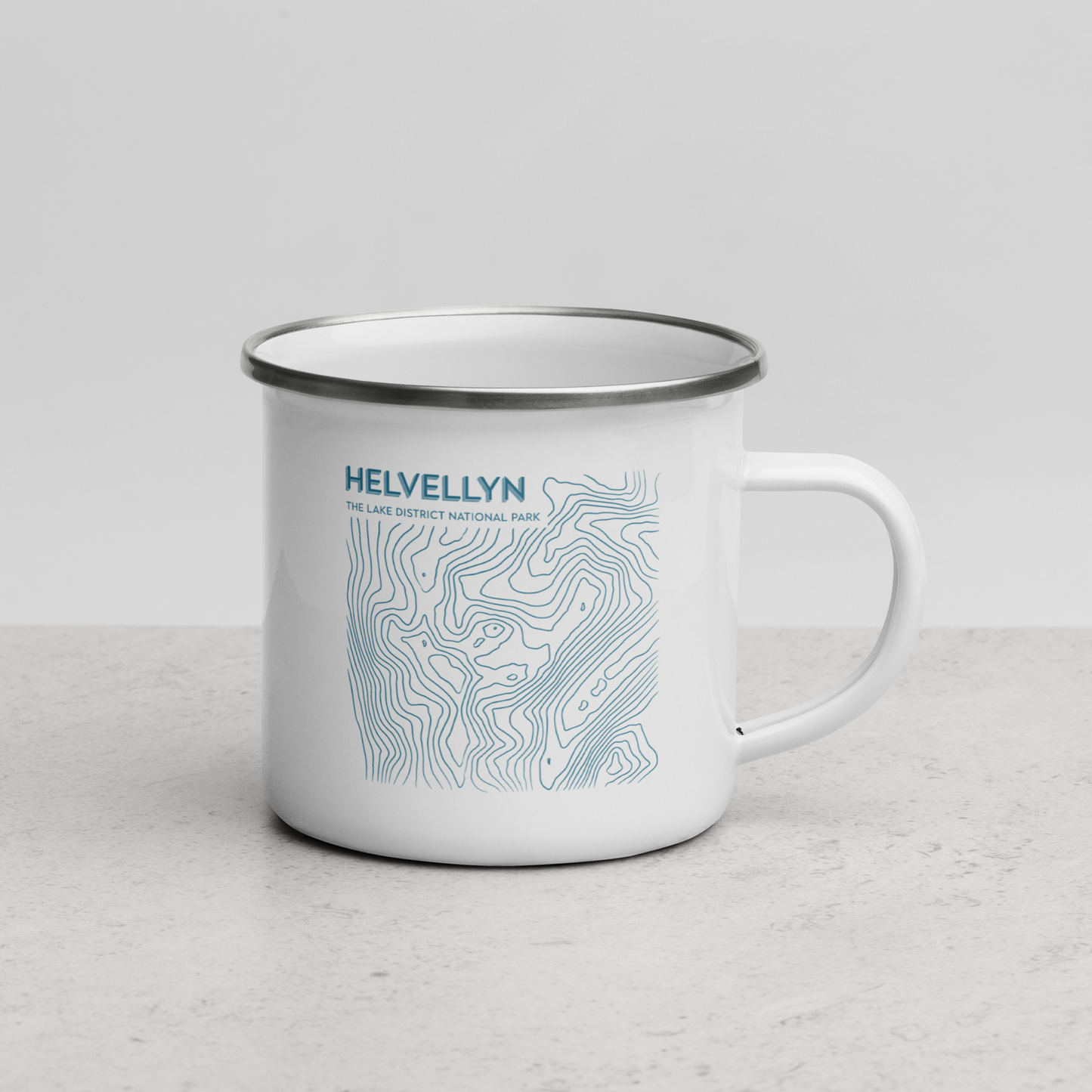 Helvellyn Minimalist Enamel Mug - Sleek Lines Outdoor Drinkware - Light Blue