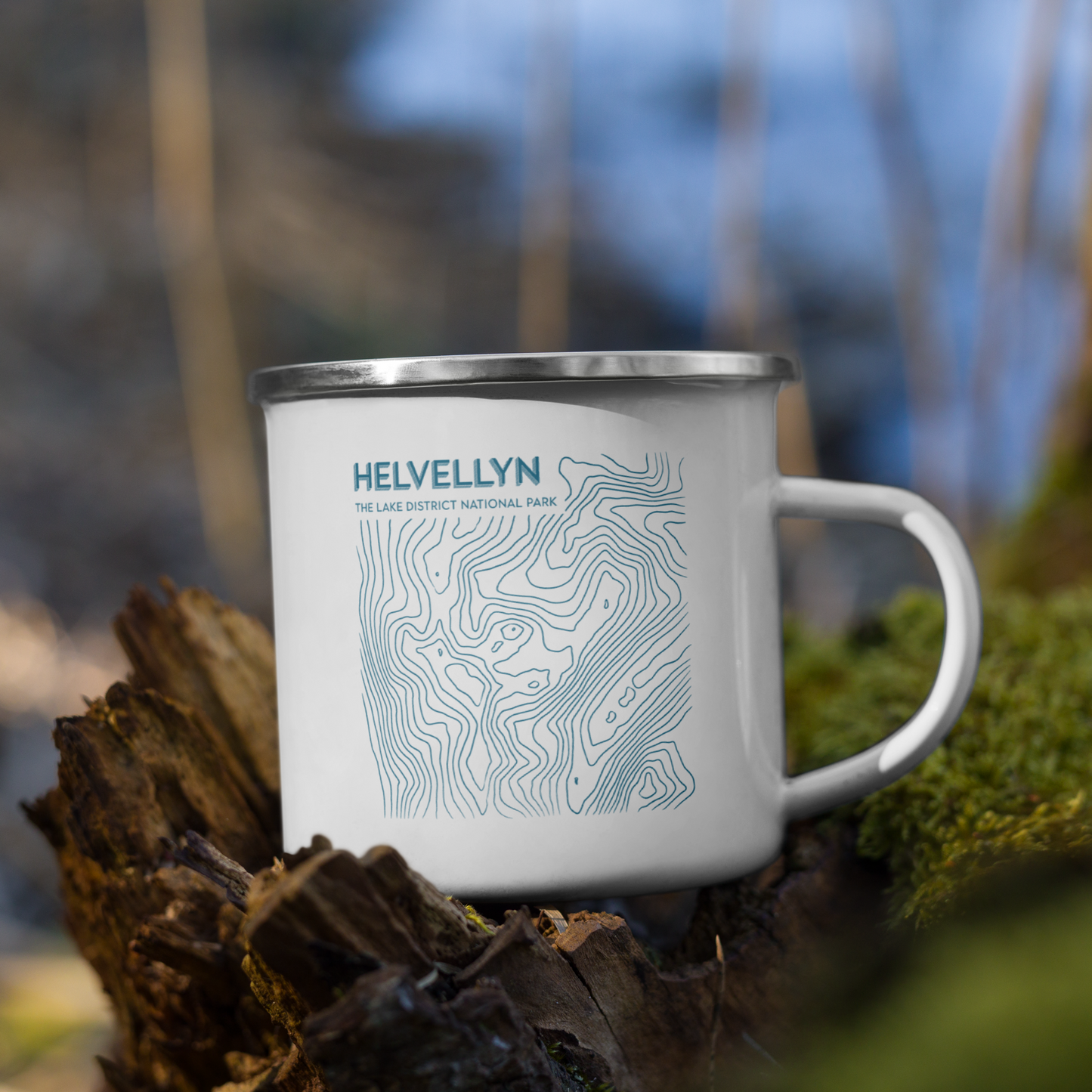 Helvellyn Minimalist Enamel Mug - Sleek Lines Outdoor Drinkware - Light Blue