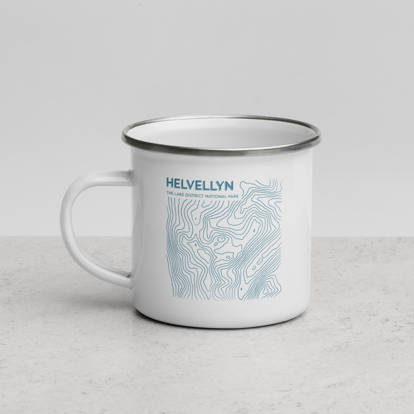 Helvellyn Minimalist Enamel Mug - Sleek Lines Outdoor Drinkware - Light Blue