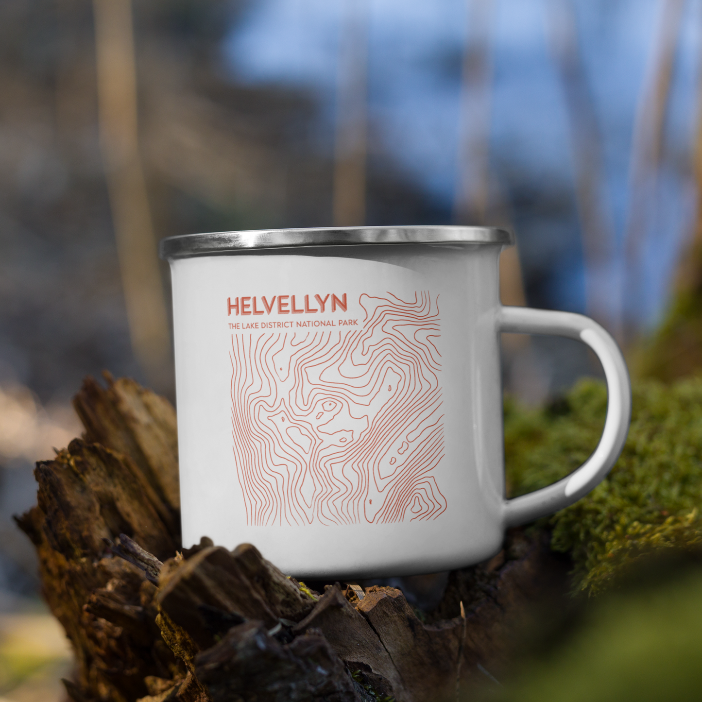 Helvellyn Minimalist Enamel Mug - Sleek Lines Outdoor Drinkware - Orange