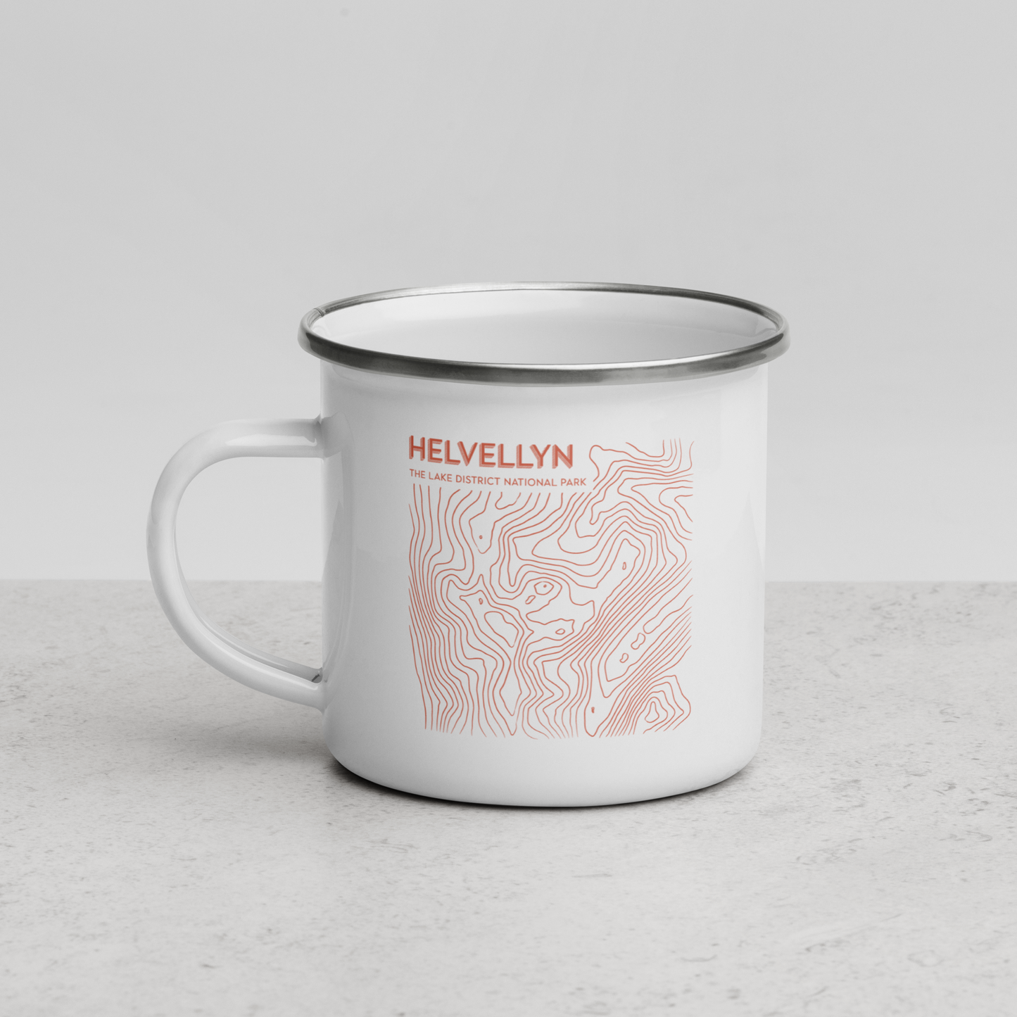 Helvellyn Minimalist Enamel Mug - Sleek Lines Outdoor Drinkware - Orange