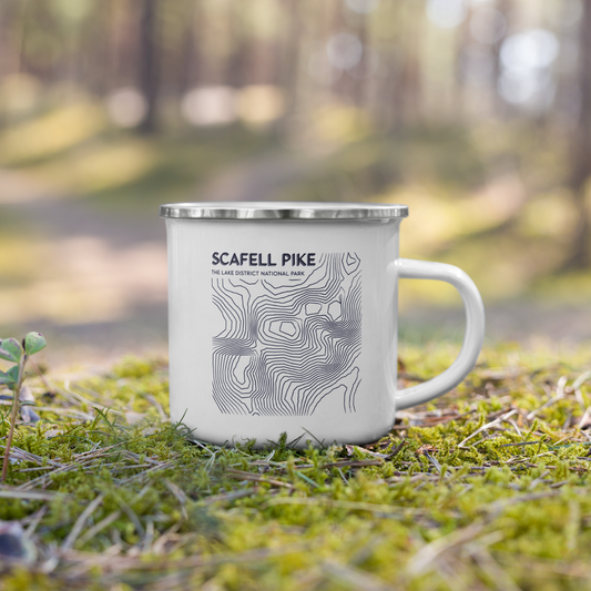 Scafell Pike Minimalist Enamel Mug - Sleek Lines Outdoor Drinkware - Dark Blue