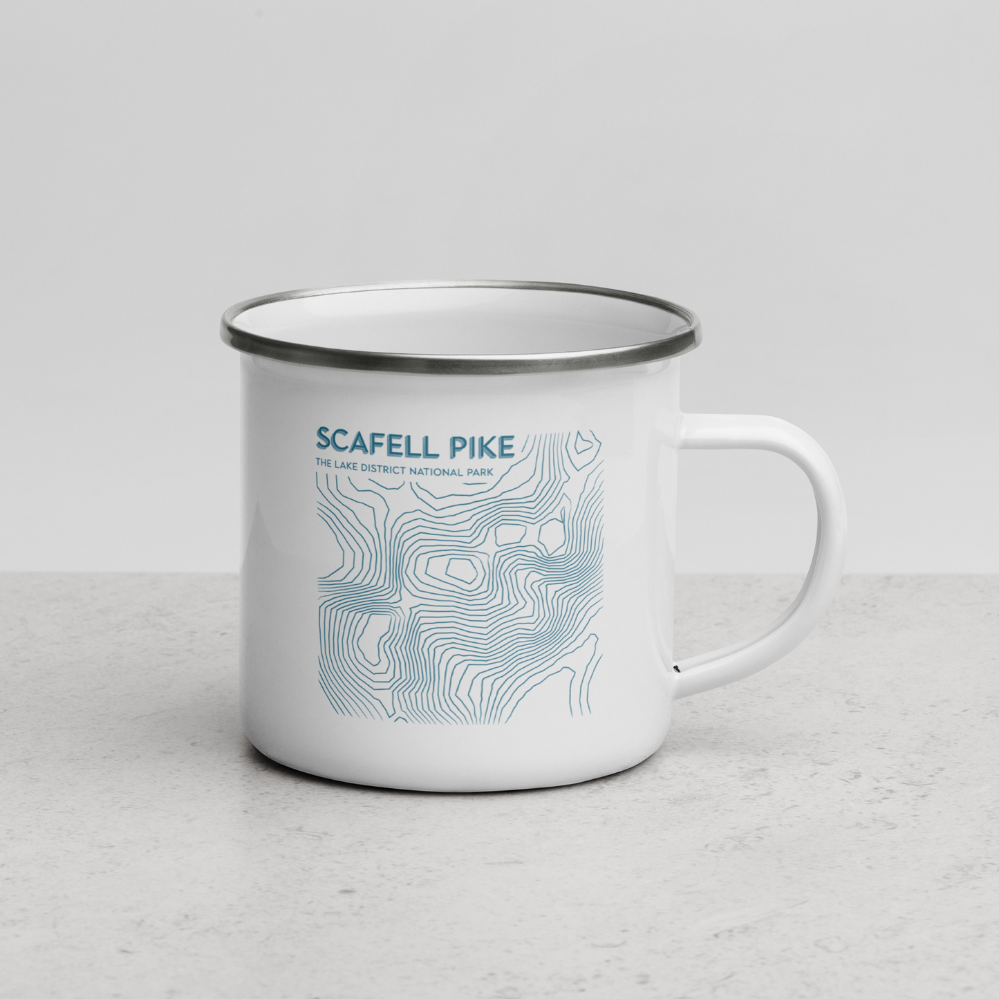 Scafell Pike Minimalist Enamel Mug - Sleek Lines Outdoor Drinkware - Light Blue