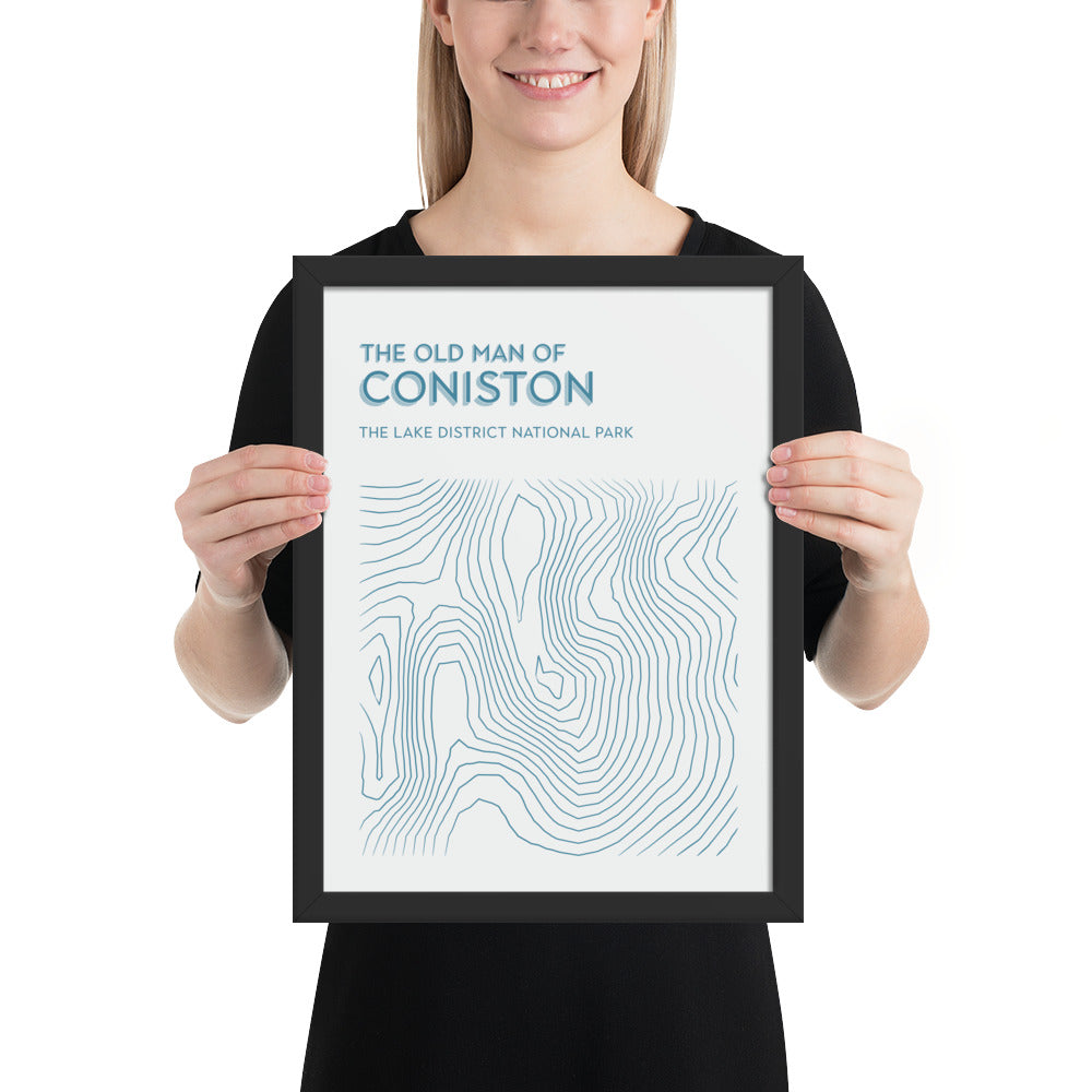 Coniston Old Man Contour Elegance Framed Poster - Abstract Topographical Art - Beige/Blue