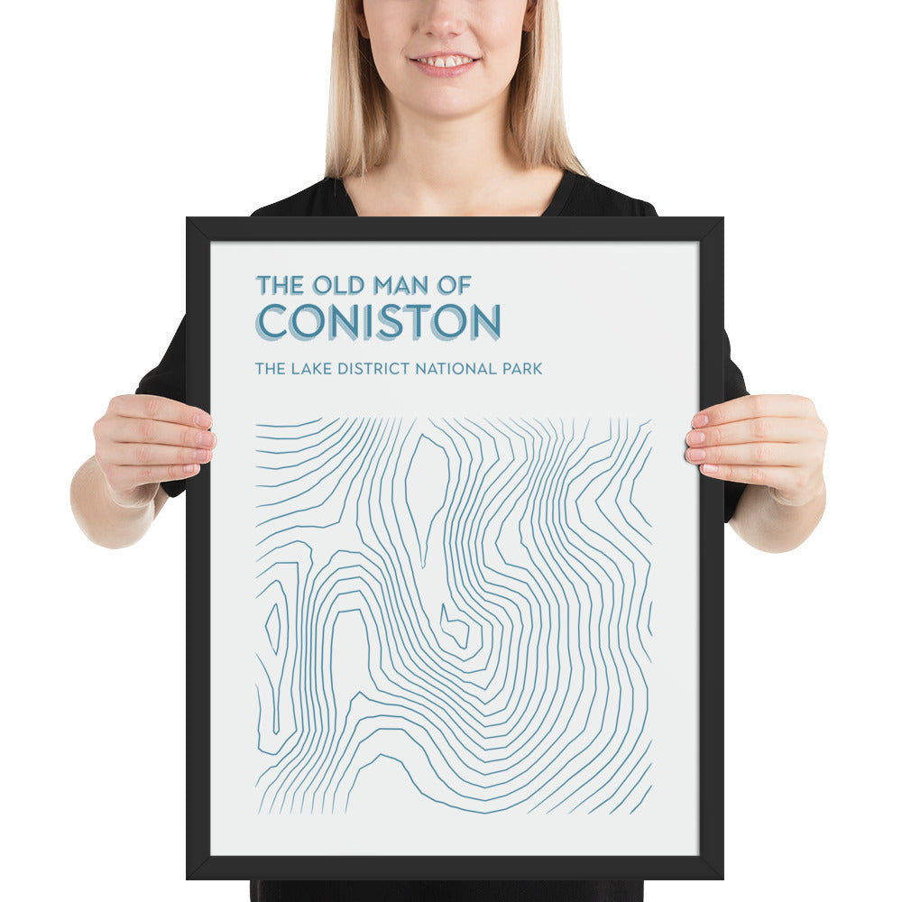 Coniston Old Man Contour Elegance Framed Poster - Abstract Topographical Art - Beige/Blue