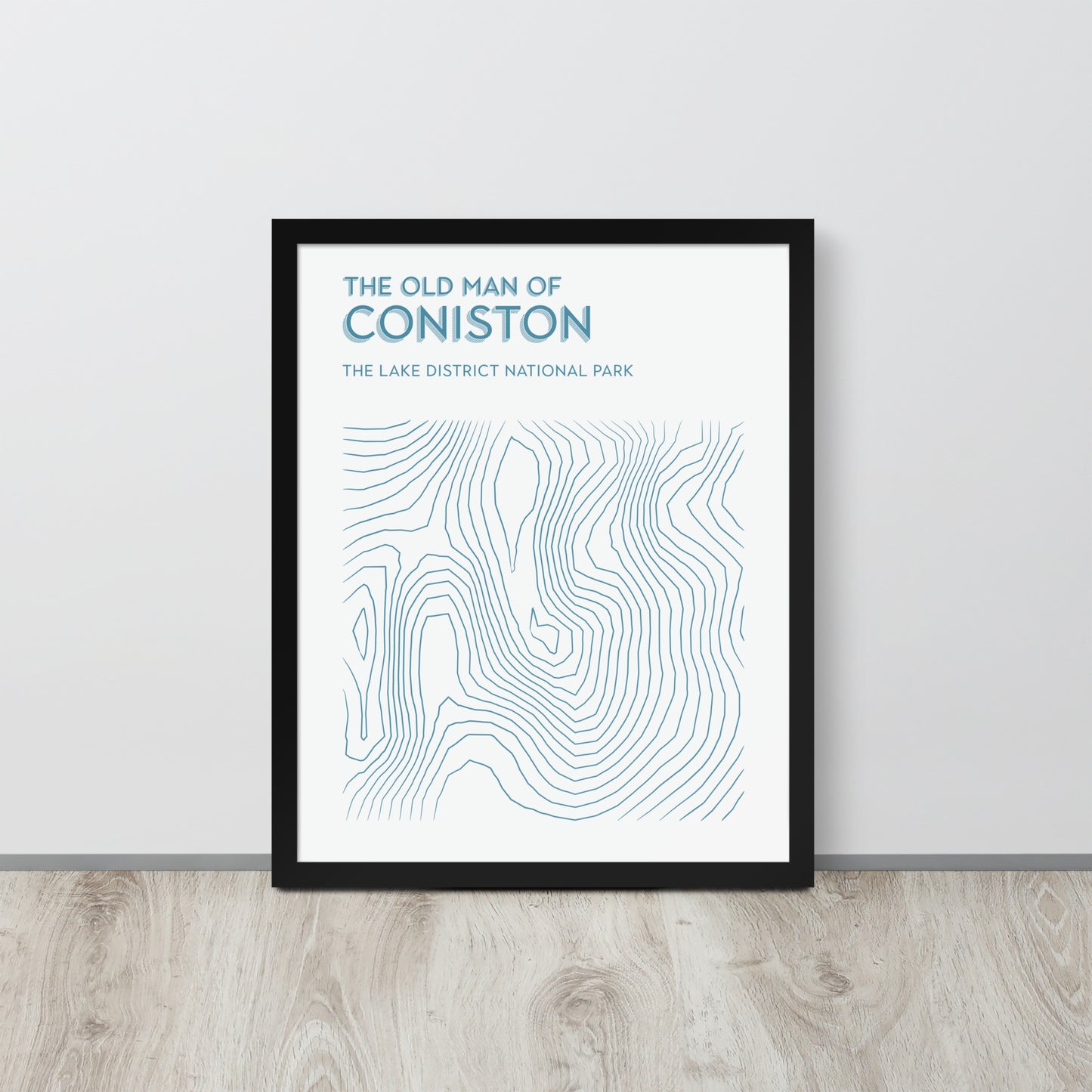 Coniston Old Man Contour Elegance Framed Poster - Abstract Topographical Art - Beige/Blue