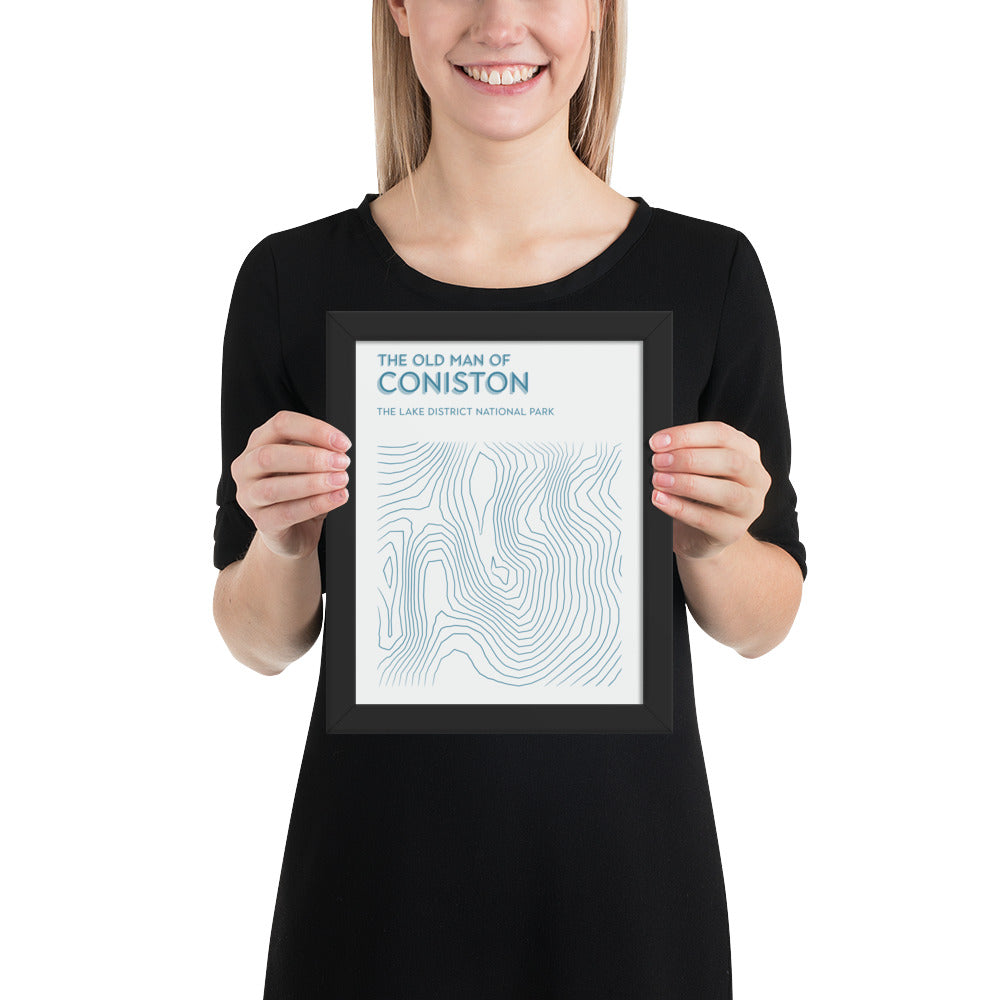 Coniston Old Man Contour Elegance Framed Poster - Abstract Topographical Art - Beige/Blue