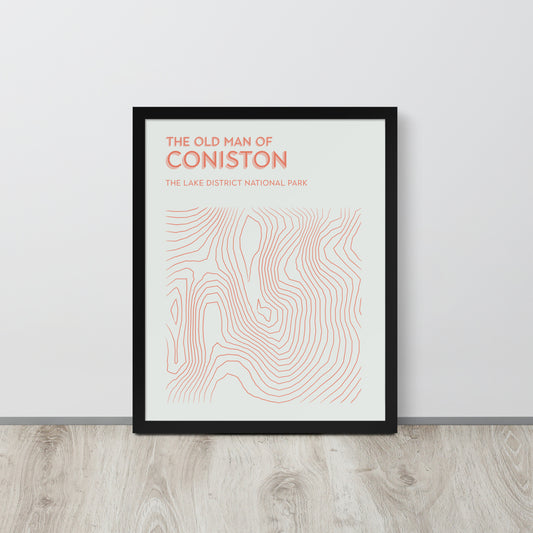 Coniston Old Man Contour Elegance Framed Poster - Abstract Topographical Art - Beige/Orange