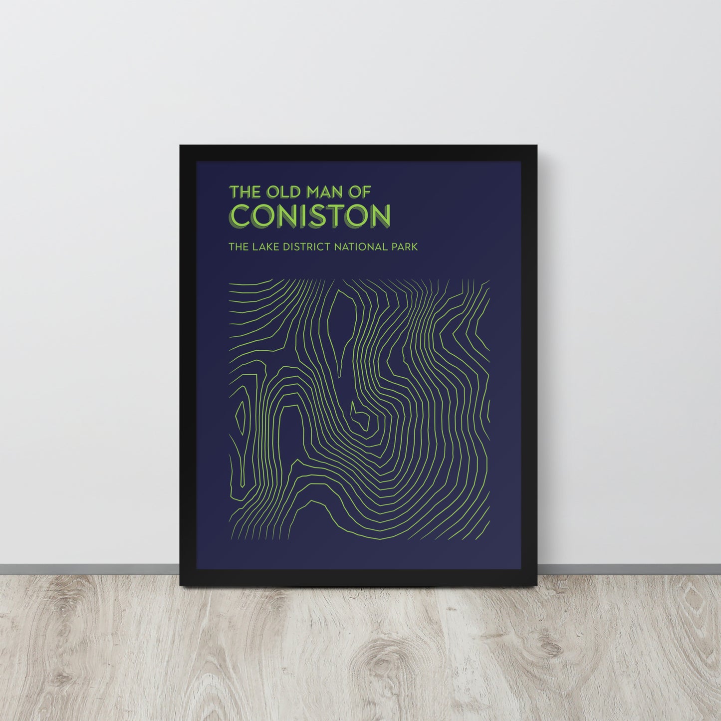 Coniston Old Man Contour Elegance Framed Poster - Abstract Topographical Art - Blue/Green