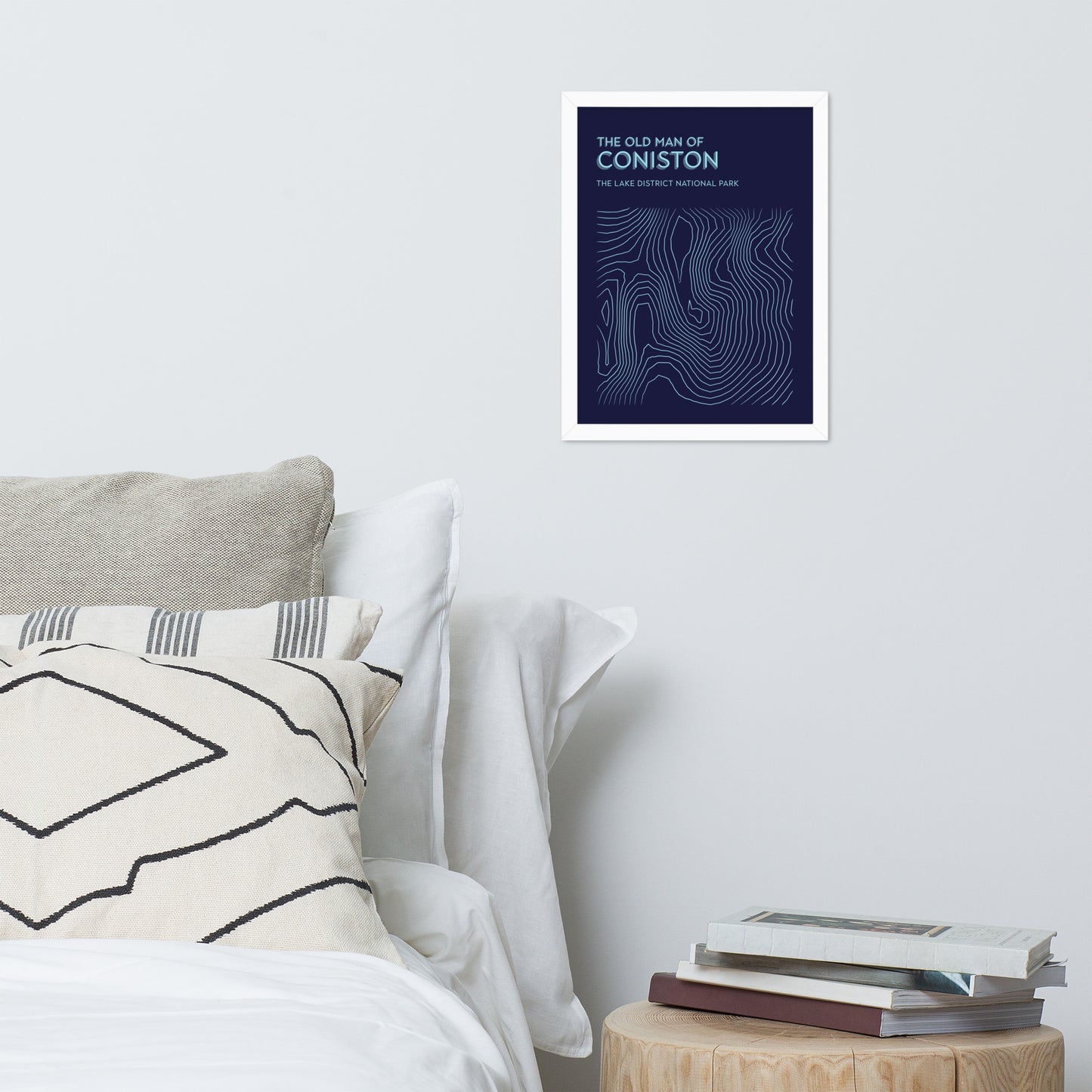 Coniston Old Man Contour Elegance Framed Poster - Abstract Topographical Art - Dark Blue/Light Blue