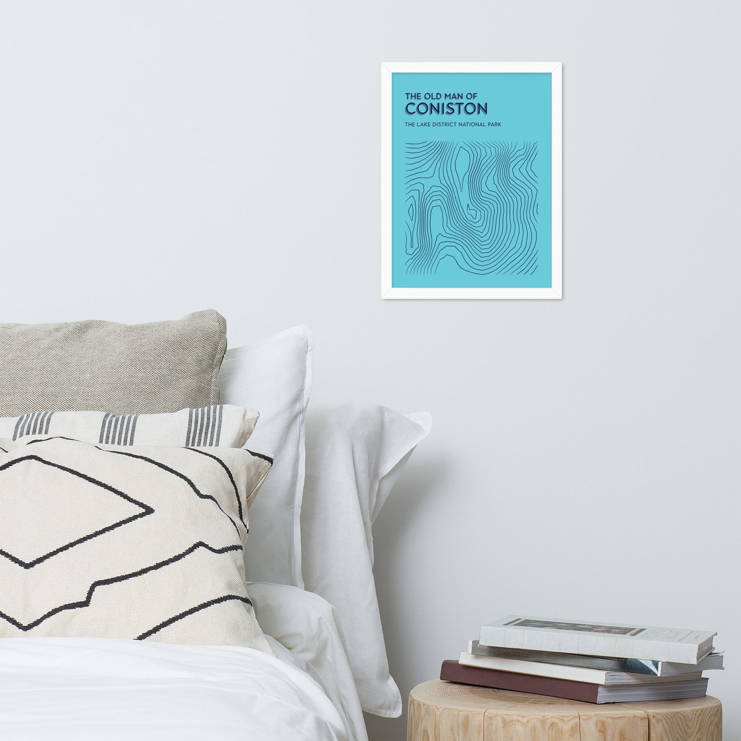 Coniston Old Man Contour Elegance Framed Poster - Abstract Topographical Art - Light Blue/Dark Blue