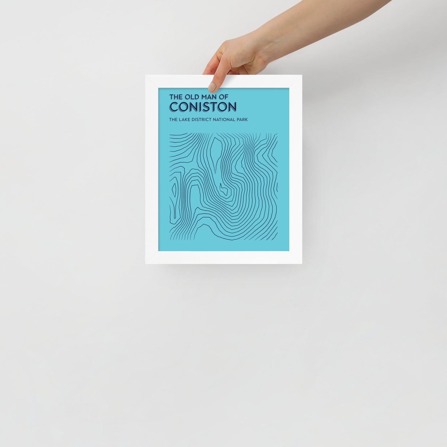 Coniston Old Man Contour Elegance Framed Poster - Abstract Topographical Art - Light Blue/Dark Blue