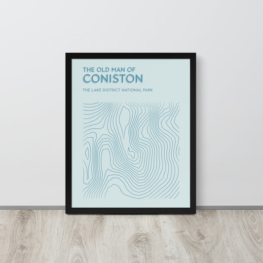 Coniston Old Man Contour Elegance Framed Poster - Abstract Topographical Art - Pastel Blues