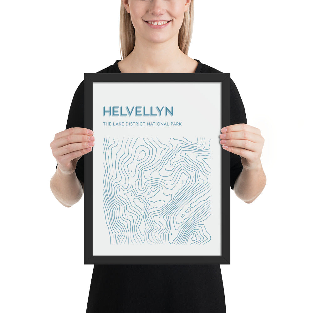 Helvellyn Contour Elegance Framed Poster - Abstract Topographical Art - Beige/Blue