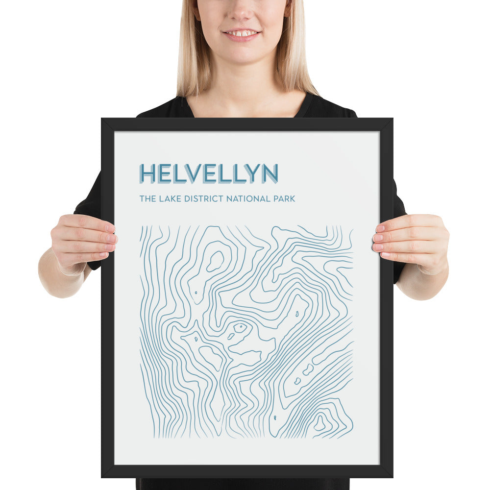 Helvellyn Contour Elegance Framed Poster - Abstract Topographical Art - Beige/Blue