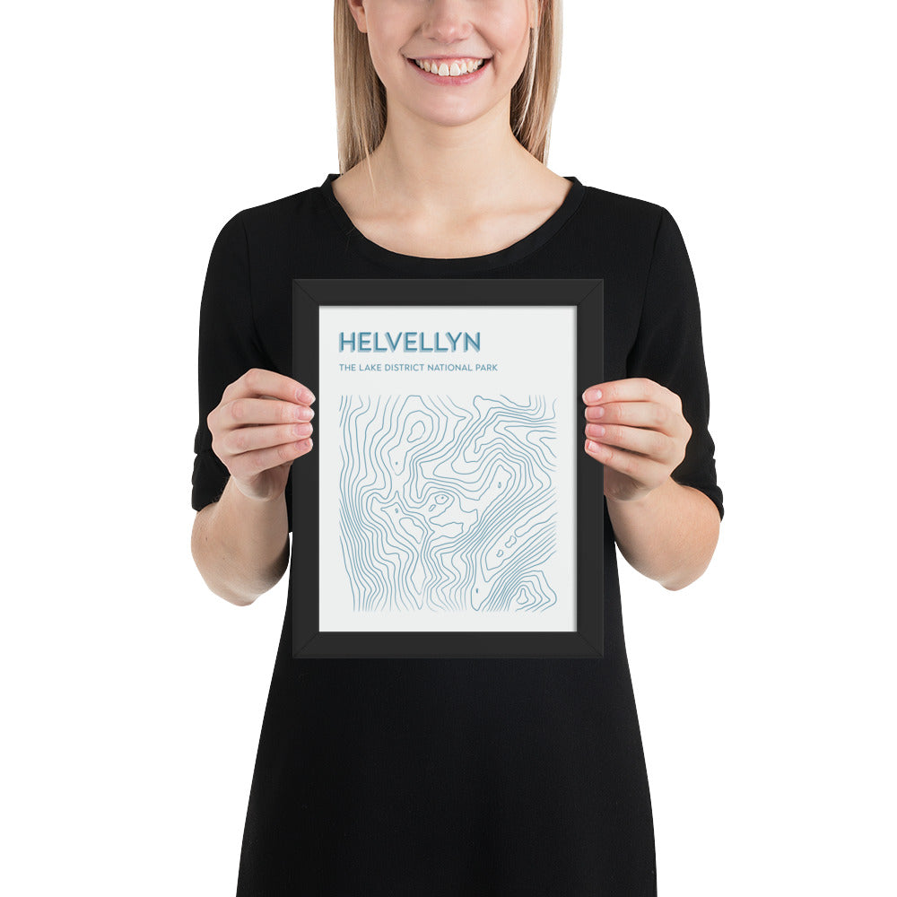 Helvellyn Contour Elegance Framed Poster - Abstract Topographical Art - Beige/Blue