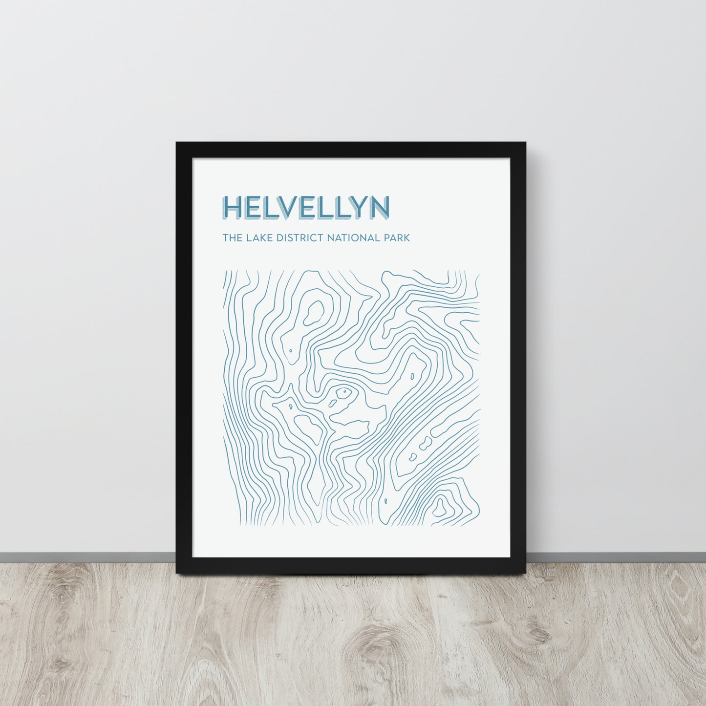 Helvellyn Contour Elegance Framed Poster - Abstract Topographical Art - Beige/Blue