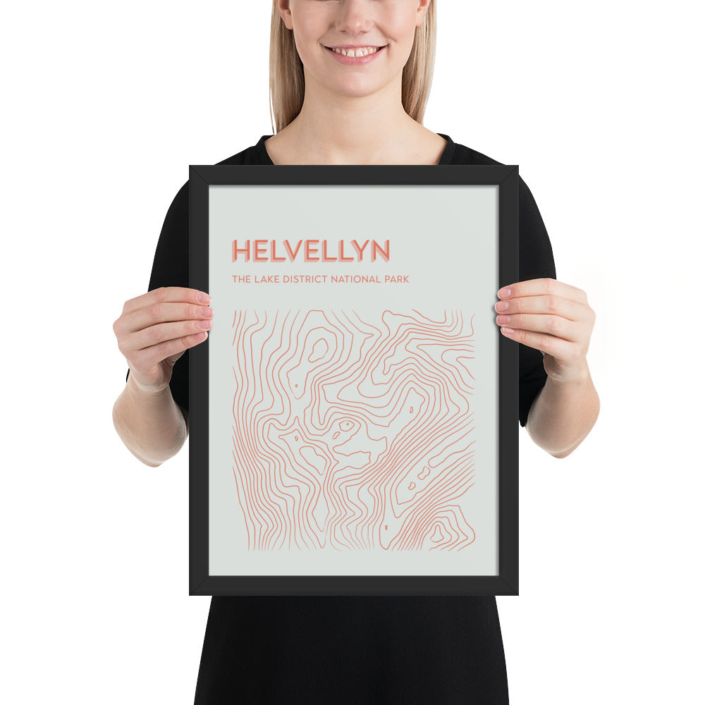 Helvellyn Contour Elegance Framed Poster - Abstract Topographical Art - Beige/Orange