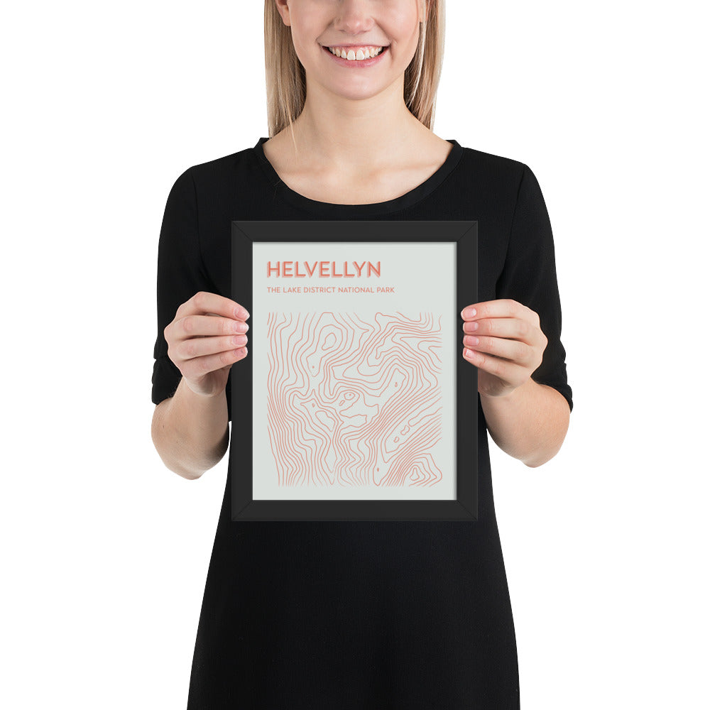 Helvellyn Contour Elegance Framed Poster - Abstract Topographical Art - Beige/Orange