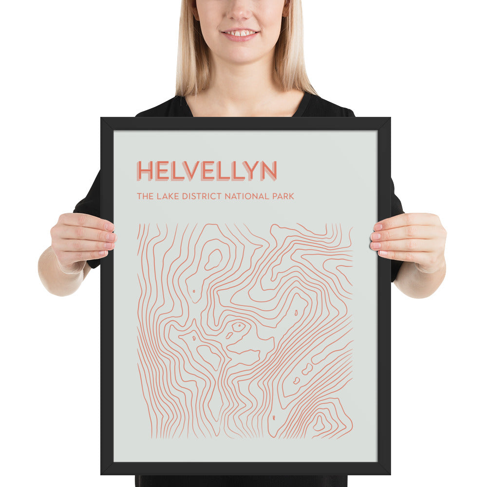 Helvellyn Contour Elegance Framed Poster - Abstract Topographical Art - Beige/Orange