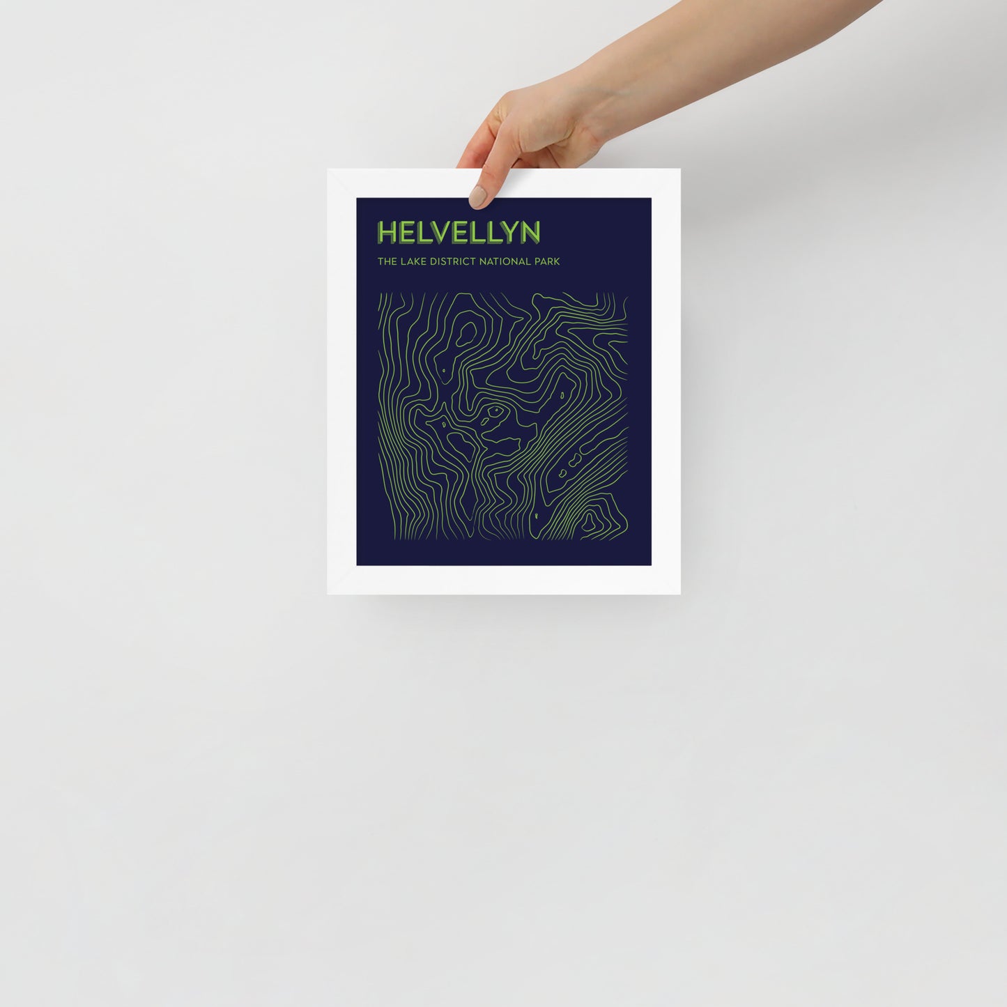 Helvellyn Contour Elegance Framed Poster - Abstract Topographical Art - Blue/Green