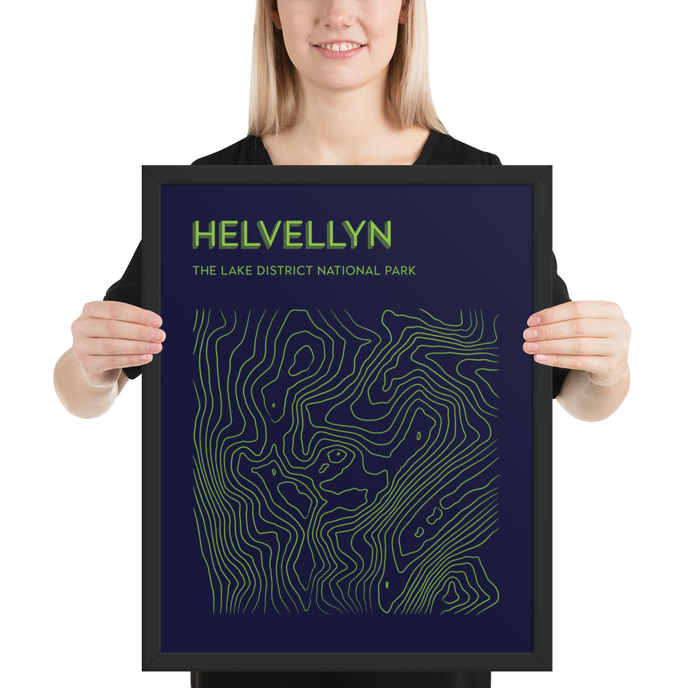 Helvellyn Contour Elegance Framed Poster - Abstract Topographical Art - Blue/Green