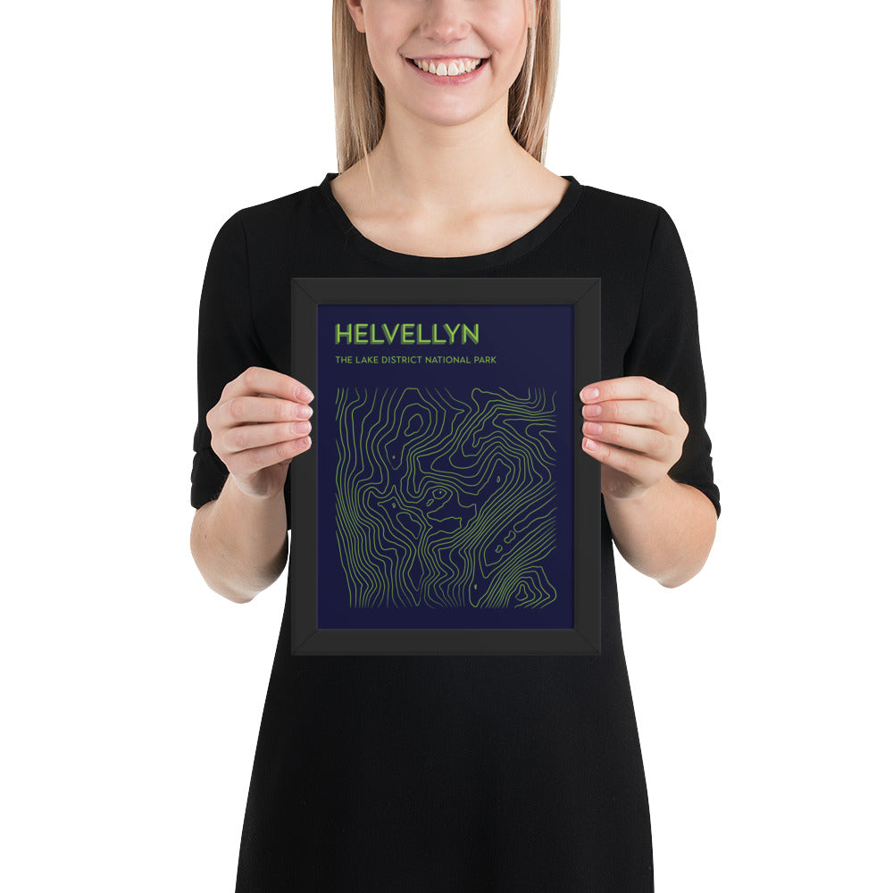 Helvellyn Contour Elegance Framed Poster - Abstract Topographical Art - Blue/Green