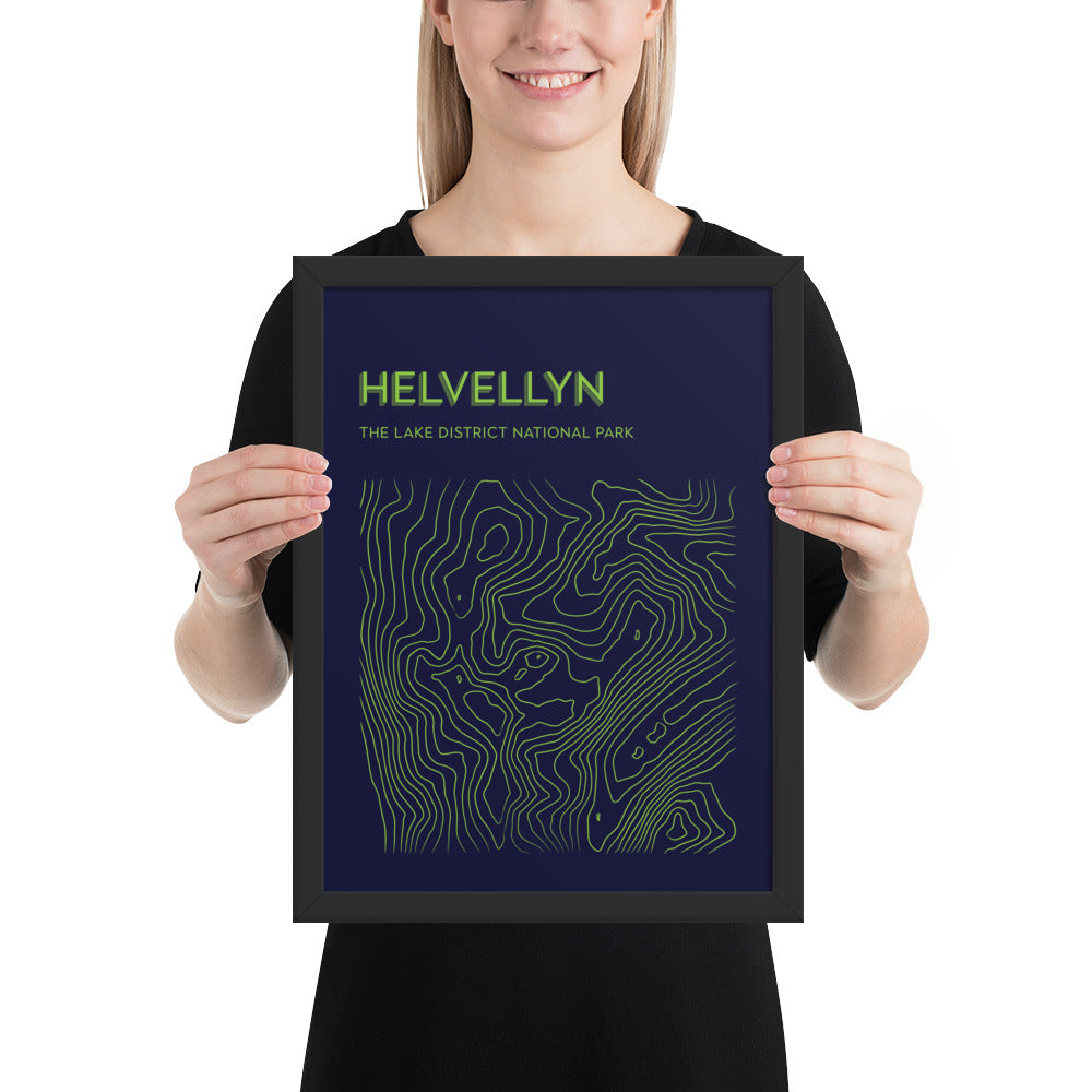 Helvellyn Contour Elegance Framed Poster - Abstract Topographical Art - Blue/Green