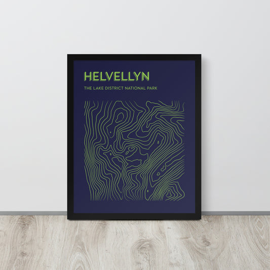 Helvellyn Contour Elegance Framed Poster - Abstract Topographical Art - Blue/Green