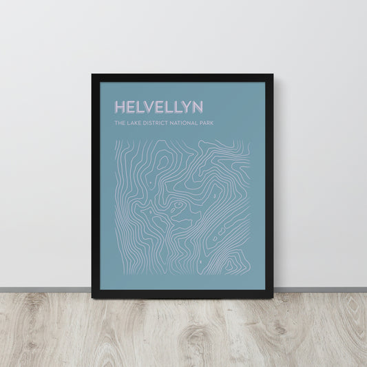 Helvellyn Contour Elegance Framed Poster - Abstract Topographical Art - Blue/Pink