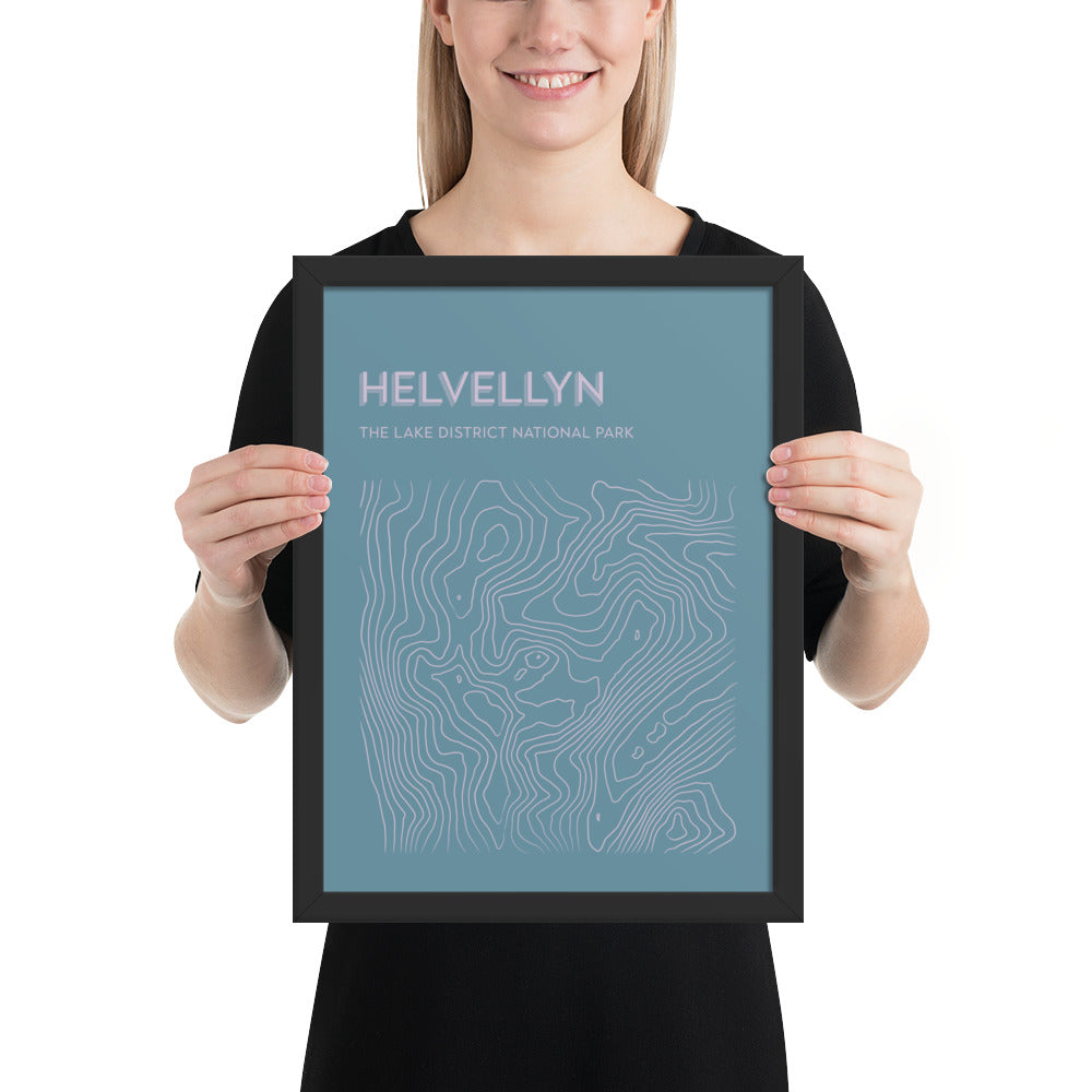 Helvellyn Contour Elegance Framed Poster - Abstract Topographical Art - Blue/Pink