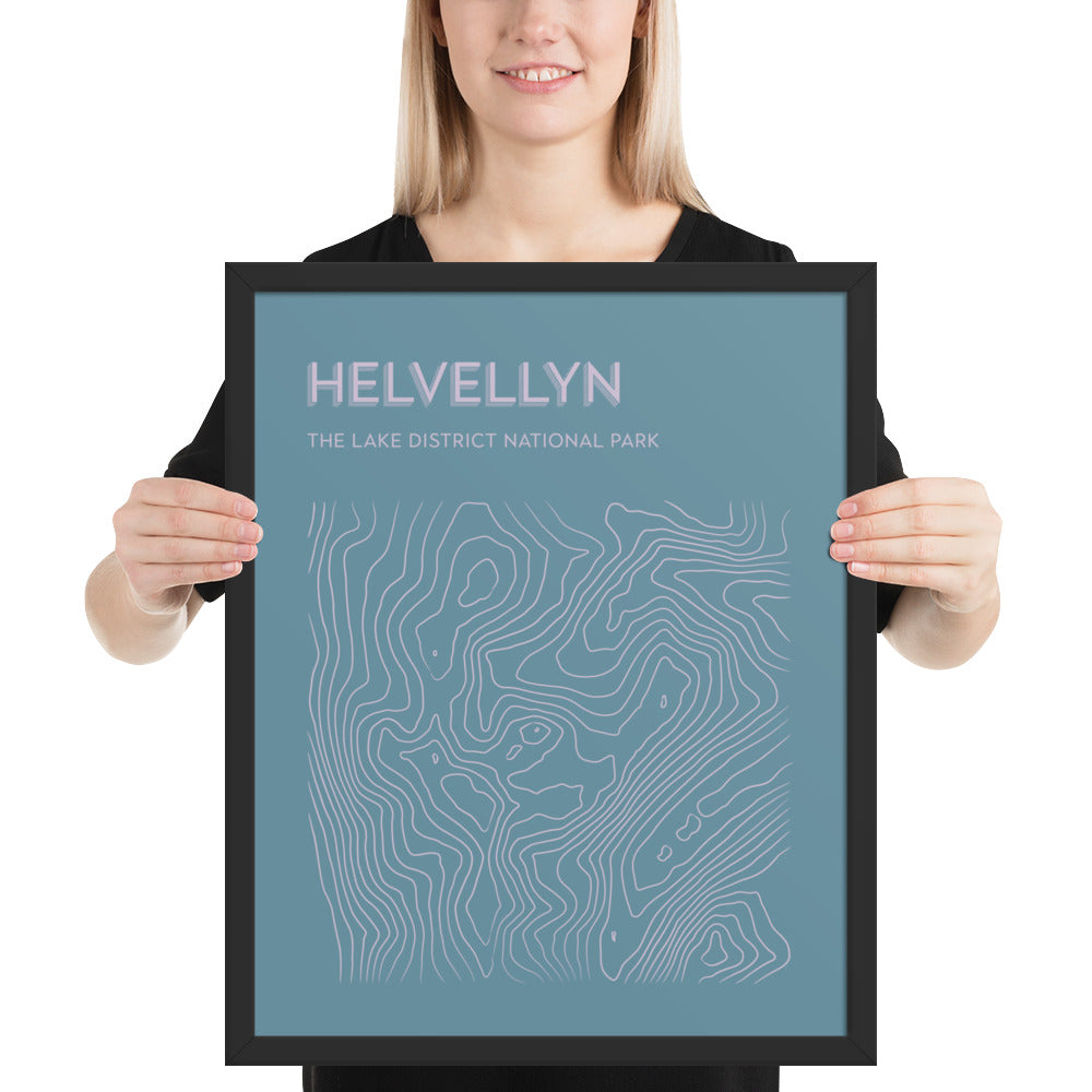 Helvellyn Contour Elegance Framed Poster - Abstract Topographical Art - Blue/Pink