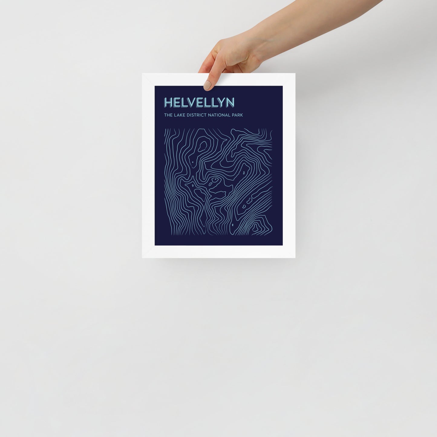 Helvellyn Contour Elegance Framed Poster - Abstract Topographical Art - Dark Blue/Light Blue