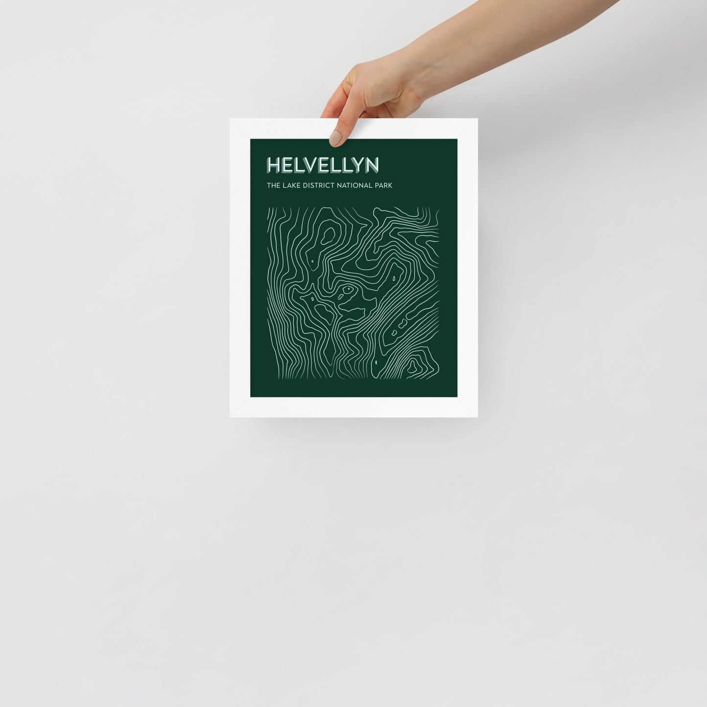 Helvellyn Contour Elegance Framed Poster - Abstract Topographical Art - Green/White