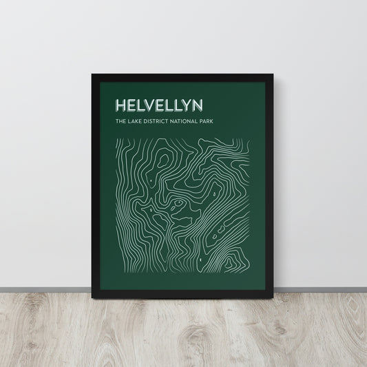 Helvellyn Contour Elegance Framed Poster - Abstract Topographical Art - Green/White