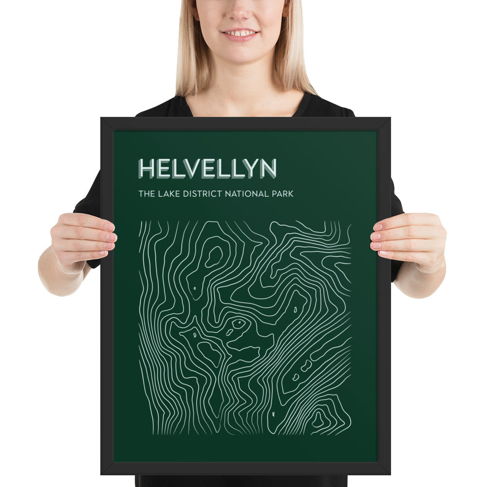 Helvellyn Contour Elegance Framed Poster - Abstract Topographical Art - Green/White