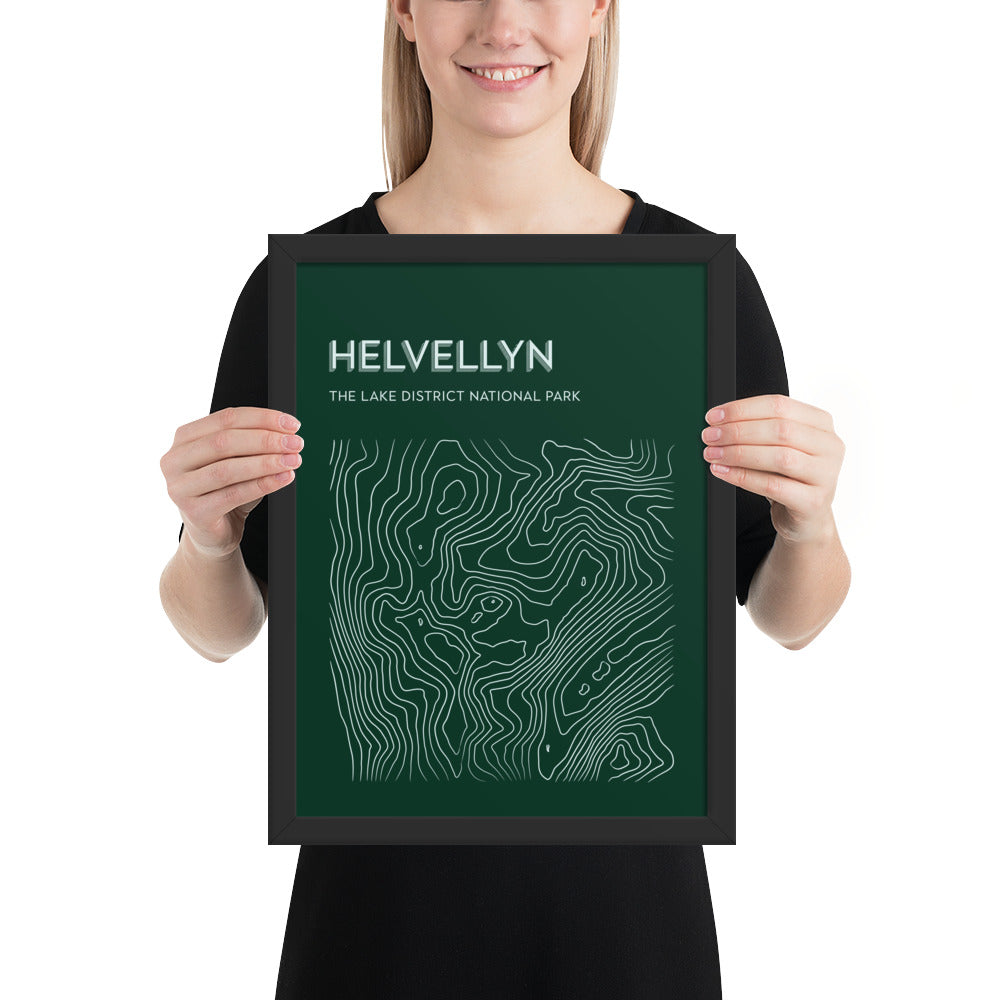 Helvellyn Contour Elegance Framed Poster - Abstract Topographical Art - Green/White