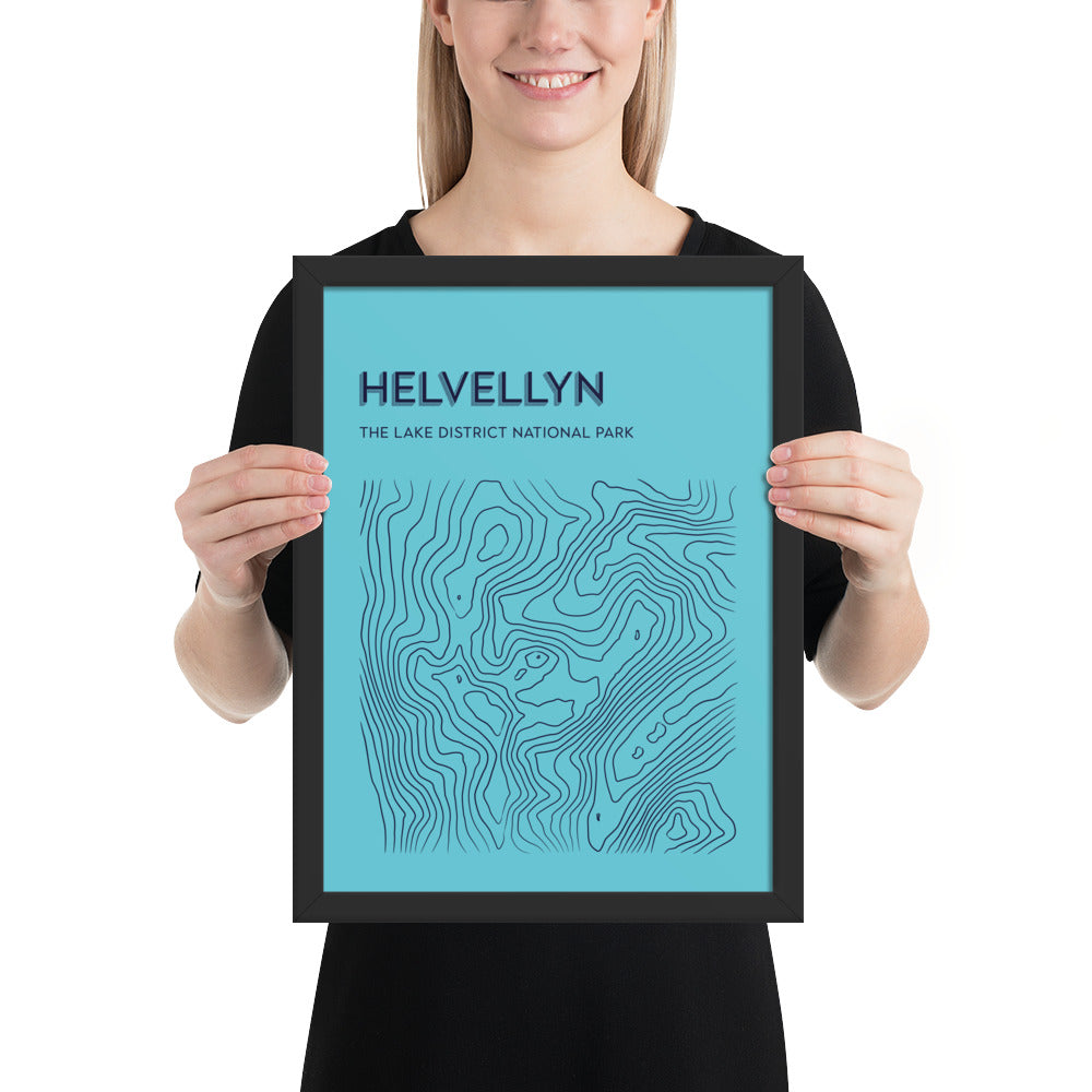 Helvellyn Contour Elegance Framed Poster - Abstract Topographical Art - Light Blue/Dark Blue