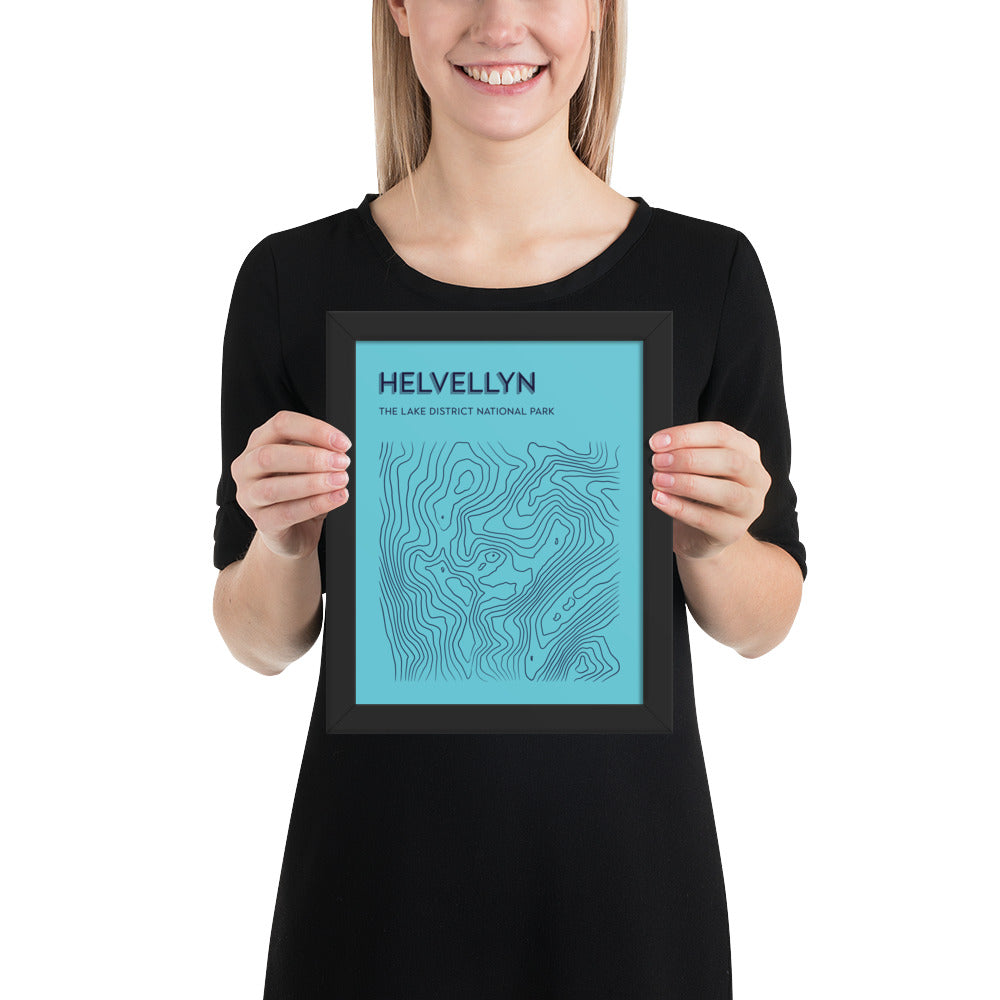 Helvellyn Contour Elegance Framed Poster - Abstract Topographical Art - Light Blue/Dark Blue