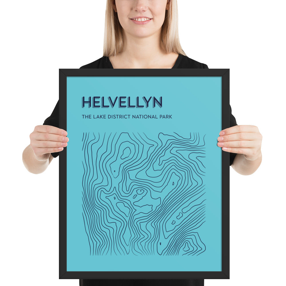 Helvellyn Contour Elegance Framed Poster - Abstract Topographical Art - Light Blue/Dark Blue